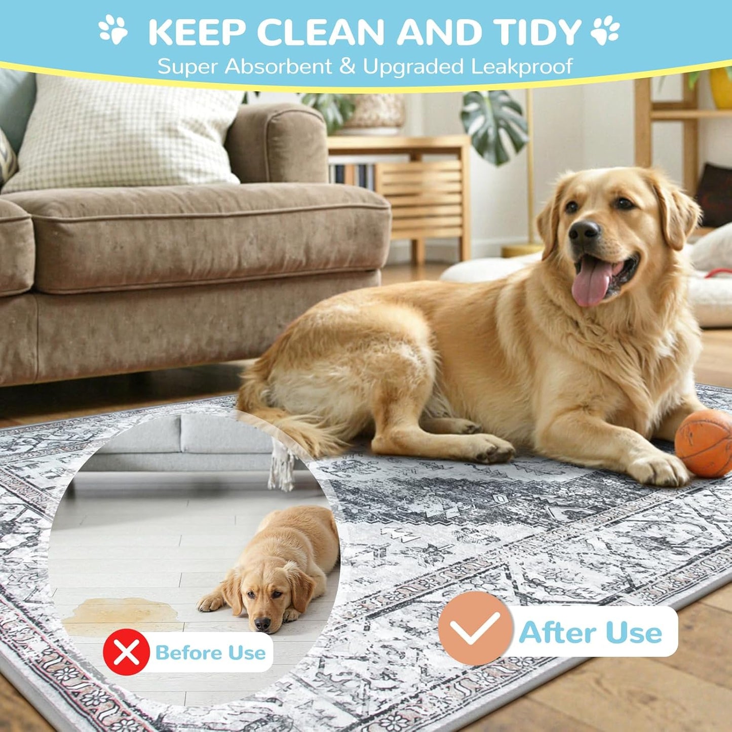 Lahome Super Absorbent Washable Pee Pads for Dogs - Secure Floor Protection - Non-Slip, Leakproof Reusable Pads for Training, Crates & Playpens (2 Pack, 36"x36", Gray)