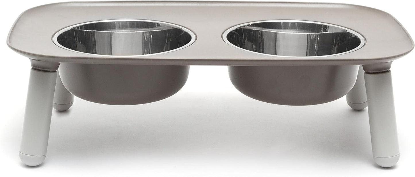 Messy Mutts Elevated Double Feeder with Stainless Bowls | Adjustable Height 3”, 5”, or 10” | Adjustable Standing Feeder for Dogs | 5 Cups per Bowl | Dark Grey