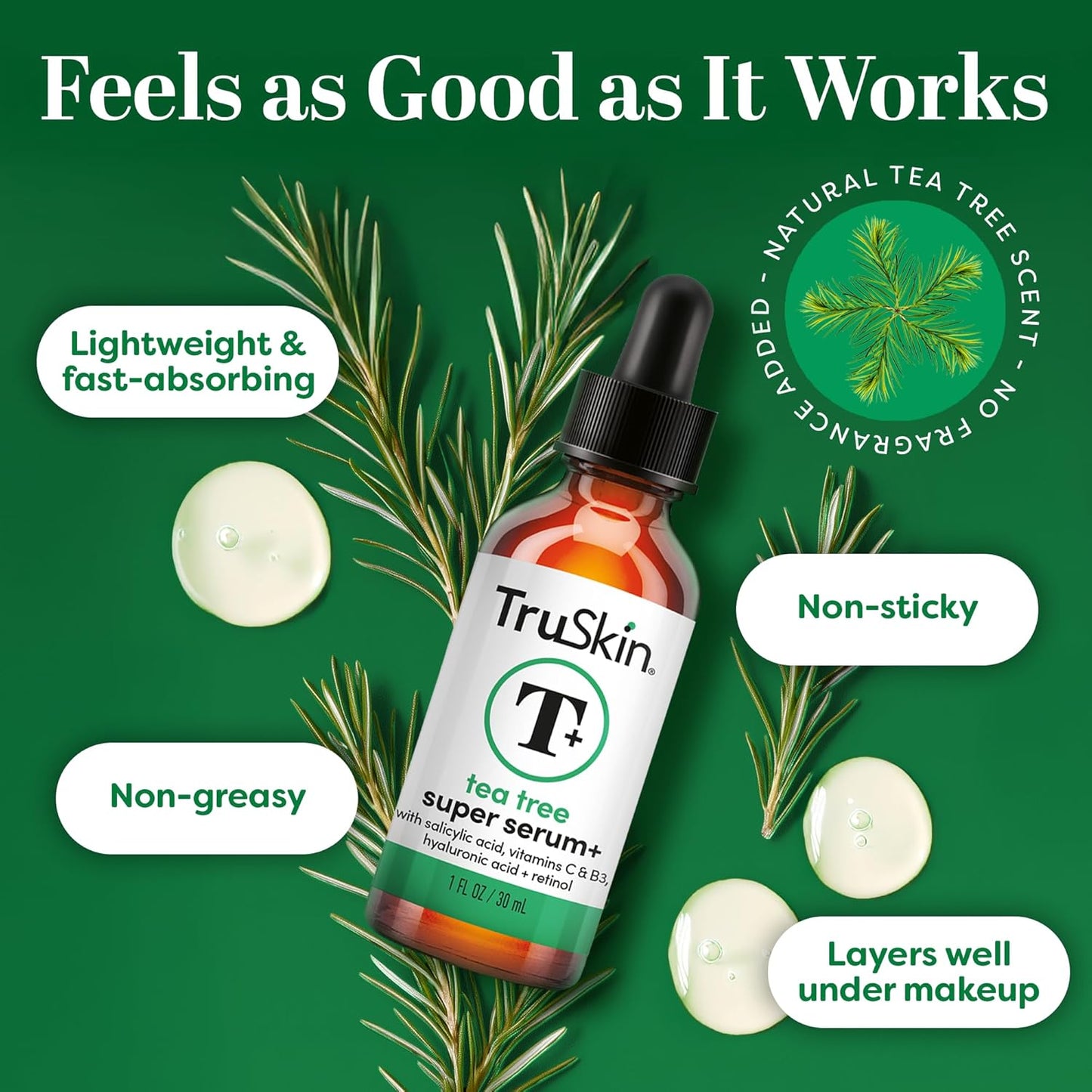 TruSkin Tea Tree Oil Acne Treatment Serum for Face – Salicylic Acid, Niacinamide, Vitamin C & Retinol – Clarifying Super Facial Serum for Acne-Prone Skin & Pores, 1 Fl Oz