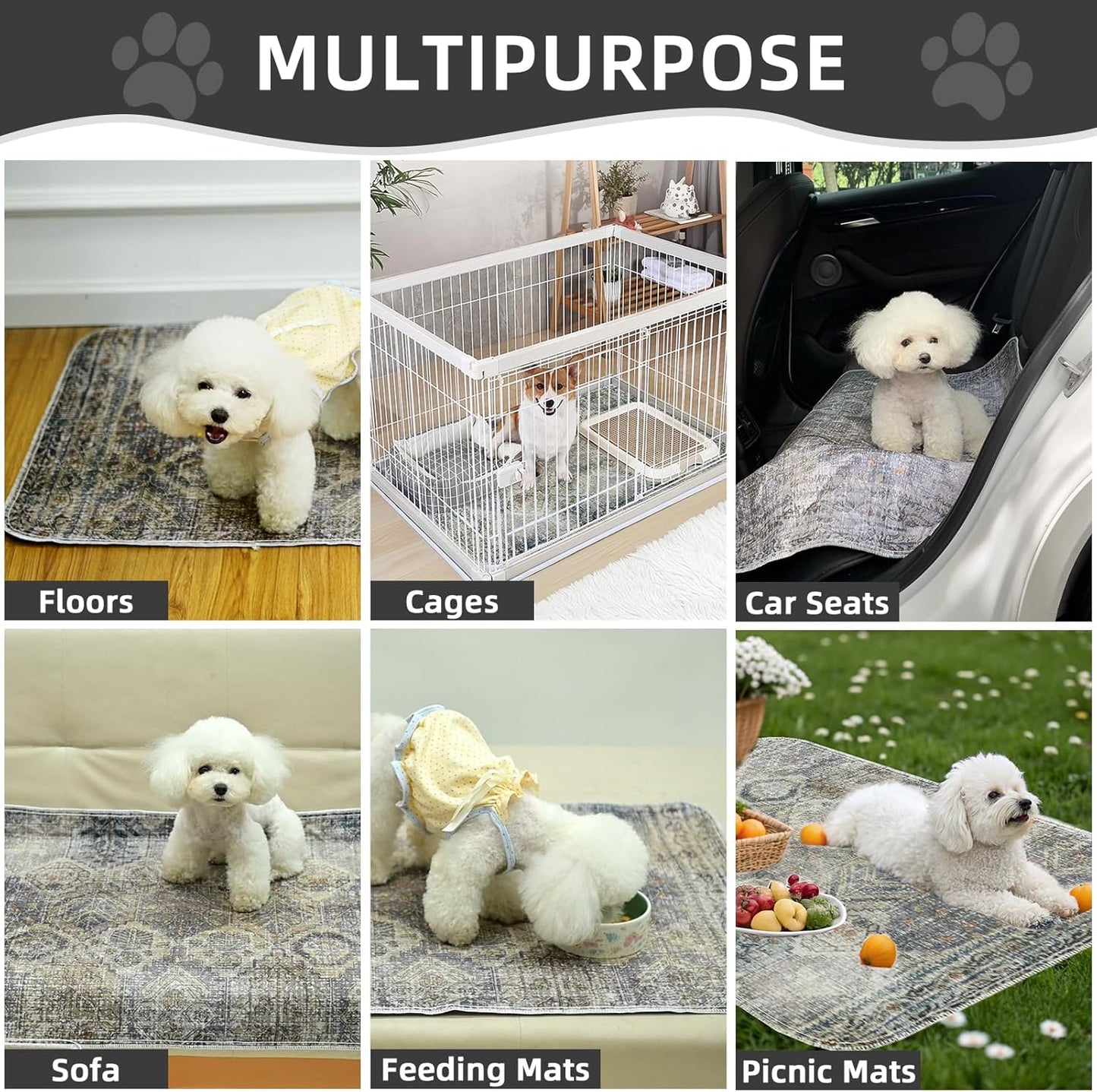 Mihachi Washable Pee Pads for Dogs, 2 Pack Super Absorbent Waterproof and Leak-Proof Reusable Puppy Potty Training Pads, Non-Slip Whelping Pee Pads Pet Mats for Floor,Playpen,Crate,Couch,Sage 24"x36"