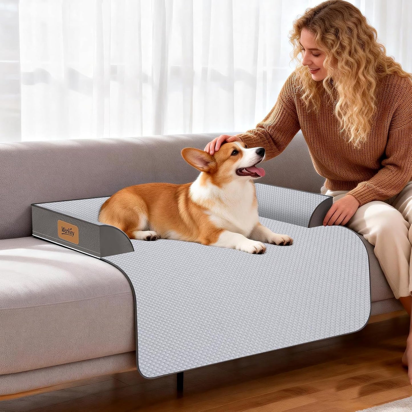 Large Dog Bed for Couch, Cooling Orthopedic Dog Bed, Removable Washable Cover, Waterproof Lining, Non-Slip Bottom, Dog Sofa Bed with Extended Mat, Size: 41"*37"*4.9"