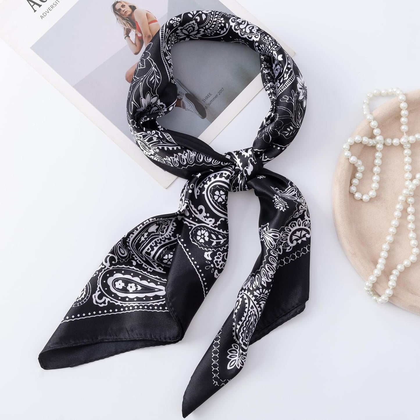 HBselect 4PCS Head Scarf for Women 35” Head Scarves Silk Like Satin Neck Scarfs Square Bandana Hair Wraps Scarf for Sleeping