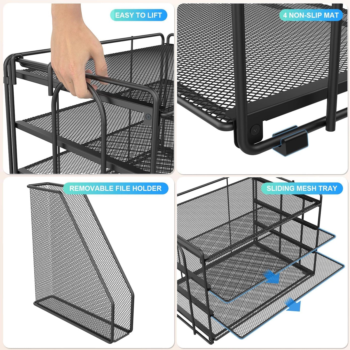gianotter 4-Tier Paper Organizer With Magazine Holder, Desk Organizers and Accessories, Desk Accessories & Workspace Organizers, File Organizer for Office Supplies Storag (Black, 4-Tier)