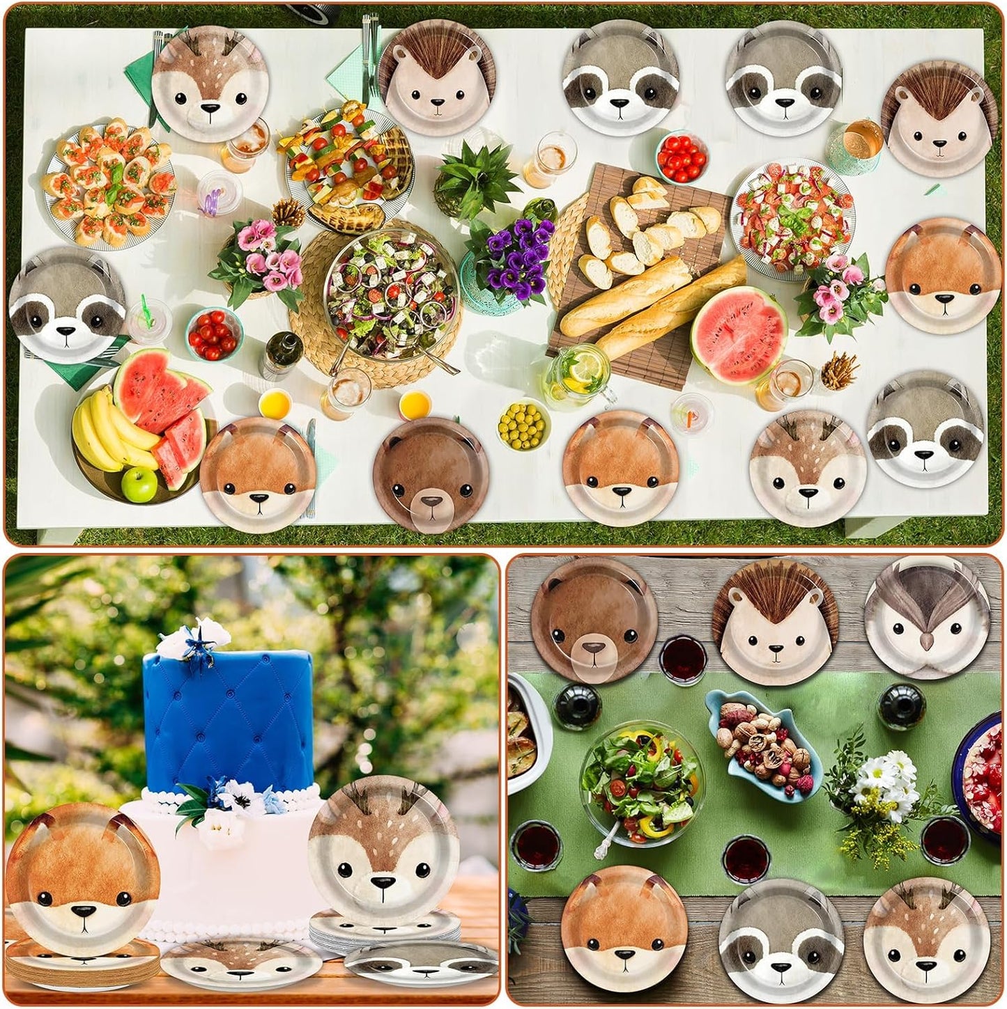 60Pcs Woodland Party Paper Plates for Animal Party Decorations 7In Woodland Creatures Dessert Plates Disposable Tableware Dinnerware Set for Baby Shower Birthday Forest Animal Themed Party Supplies