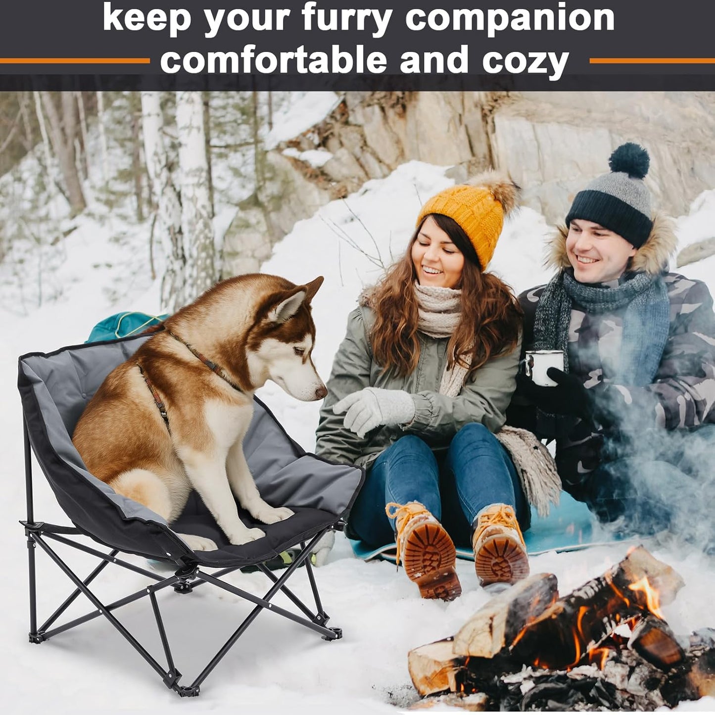 Padded Portable Dog Camping Chairs, Dog Chair Bed for Outdoor, Supports 200 Lbs, Folding Heavy Duty Raised Pet Bed, Patio Lazy Puppy Cot Pet Camping Gear for Backyard