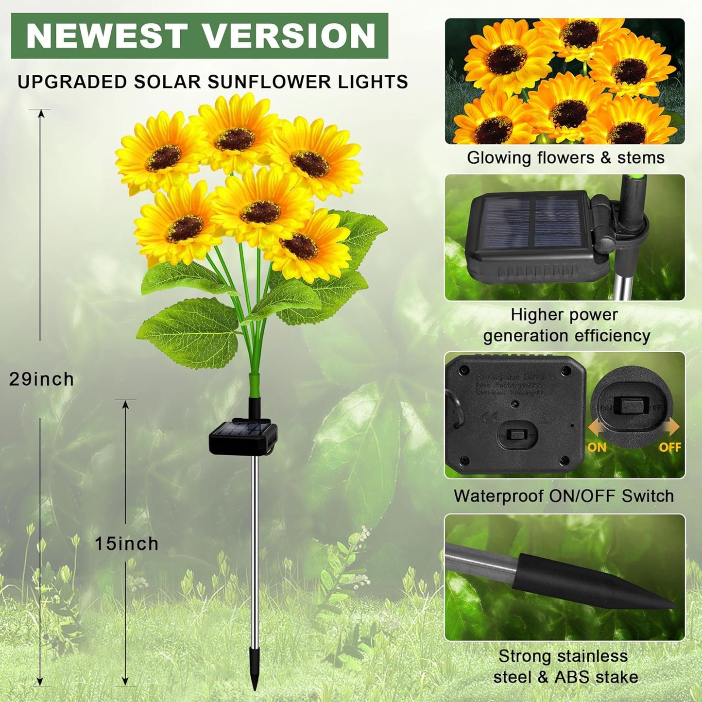 Solar Lights Outdoor Garden Decor,4 Pack with 24 Sunflower Lights,Solar Flowers Lights Waterproof,Birthday Gifts for Mom Women Grandma,Outside Decorative Stakes Light for Landscape Yard Patio Lawn