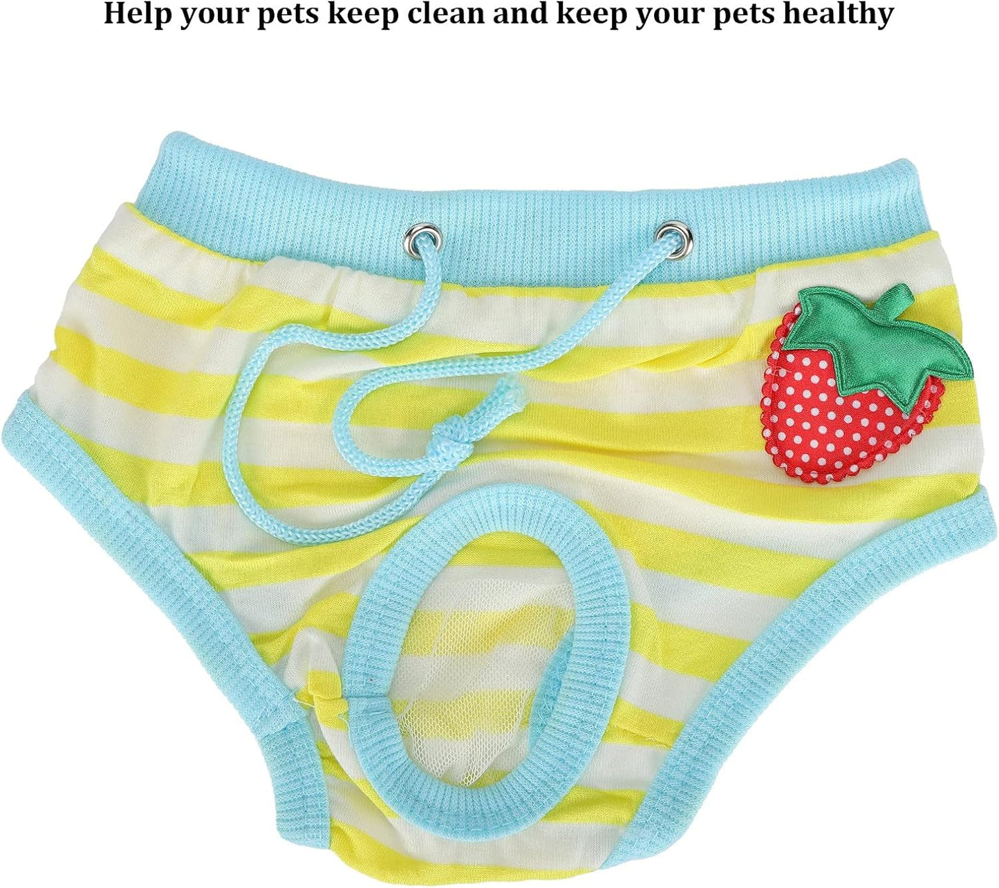 Washable Pet Diapers, Adjustable Strap Reusable Pig Physiological Pants with Strawberry Pattern, Sanitary Underwear for Pet Pigs Dog (Yellow, Size S)
