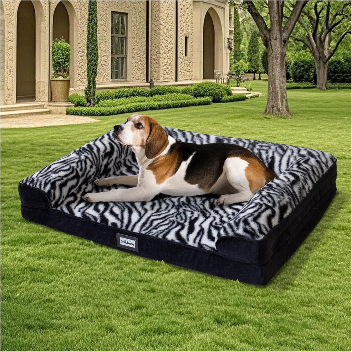 BALANCE Orthopedic Dog Bed for Large Dogs, Comfortable Dog Sofa Beds with Removable Washable Cover & Waterproof Lining, Egg Crate Foam Dogs Couch for Pet Sleeping, Black