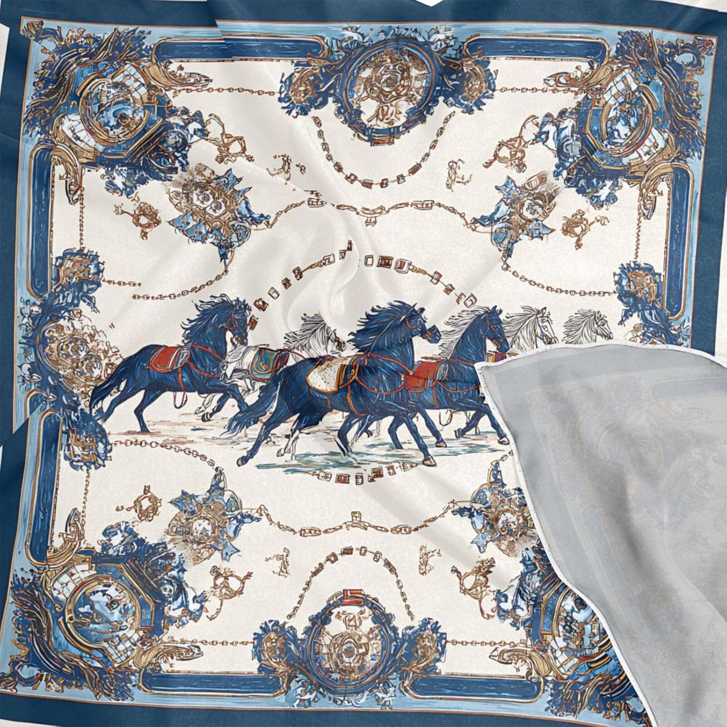 Head Scarf for Women Neck Scarf Horses Print Large Square Satin Wrap Hair Bandana 24" Silk Like Scarves
