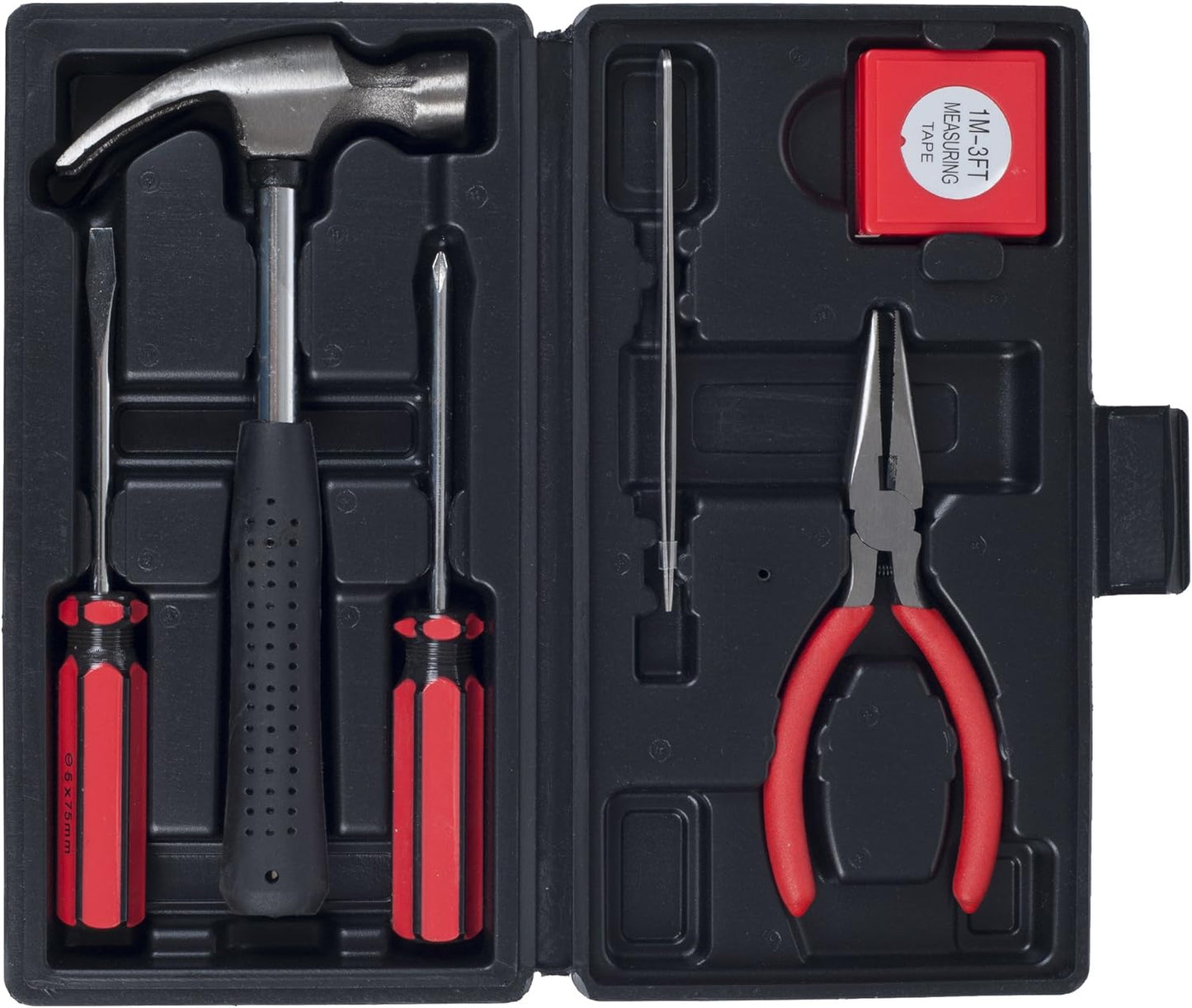 Stalwart - 75-HT1007 Household Hand Tools, Tool Set - 6 Piece by , Set Includes – Hammer, Screwdriver Set, Pliers (Tool Kit for the Home, Office, or Car) Black