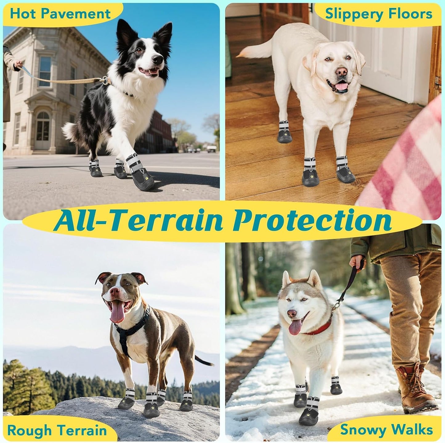 LUCKYPAW Dog Shoes for Large Medium Dogs, Breathable Dog Boots for Hot Pavement, Paw Protectors for Summer Walking Hiking Winter Snow Outdoor, No Slip Reflective Booties for Hardwood Floor-Black, 8