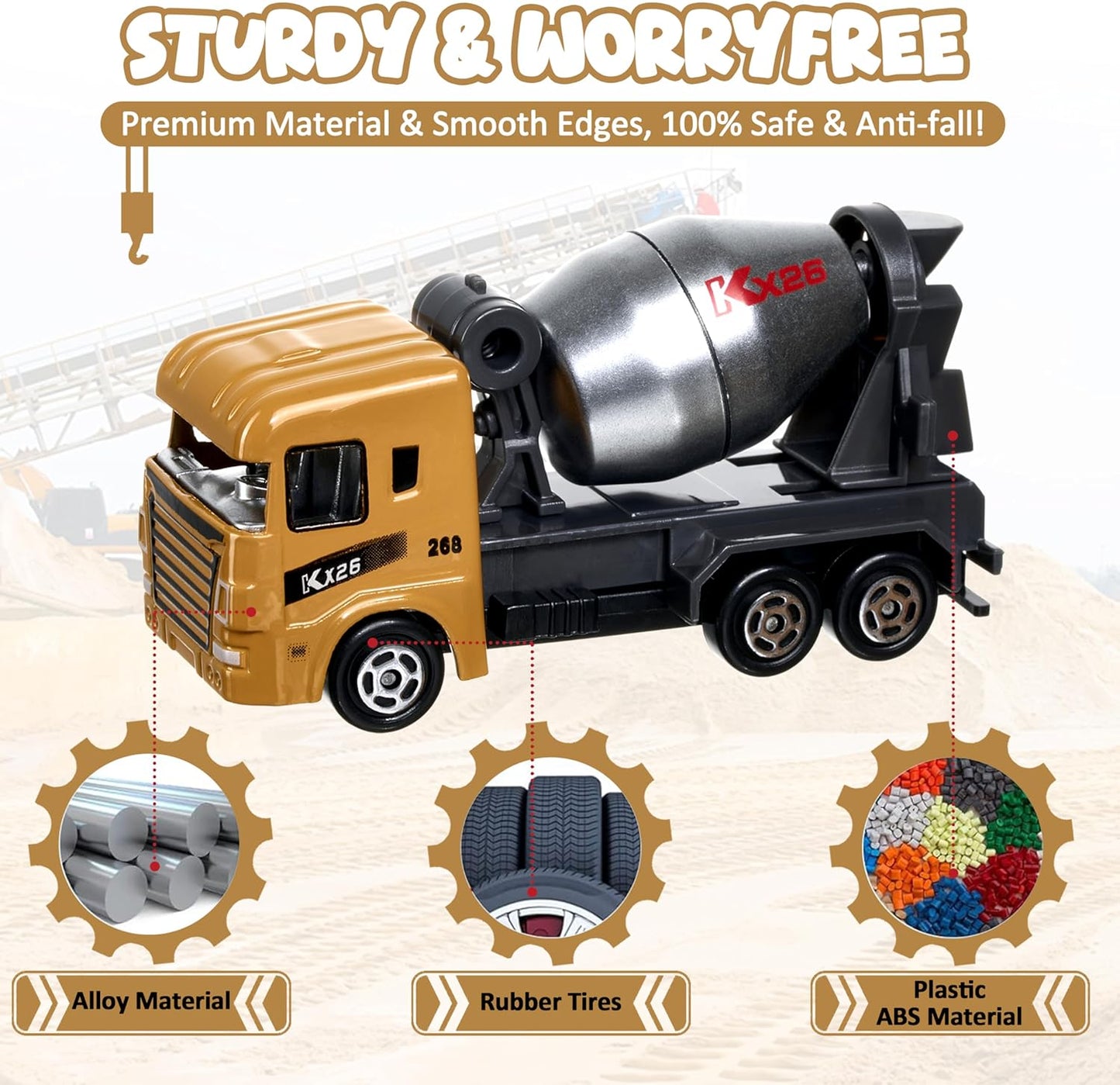 Construction Trucks Vehicles, 6Pcs Die-cast Construction Toys Set, Toys for Boys, Mini Excavator Mixer Truck Bulldozers Forklift Dump Truck,Roller, Car Playset Gift for Boys Age 3-9