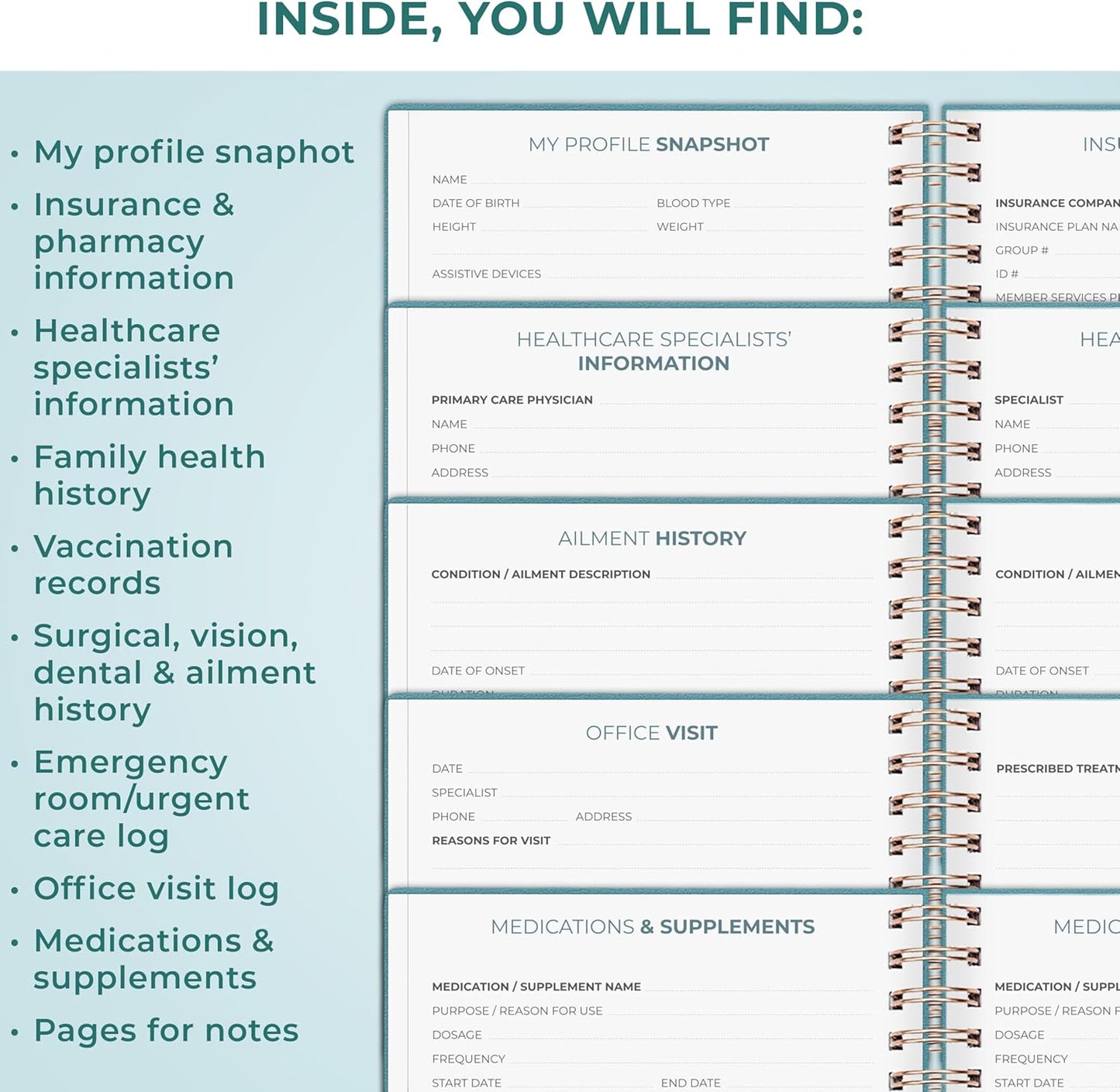 Clever Fox Personal Health Record Keeper – Medical Care Planner – Wellness & Medication Tracker Journal for Patients – Organizer Notebook, Daily Tracking Log Book & Appointment Diary (Aquamarine)