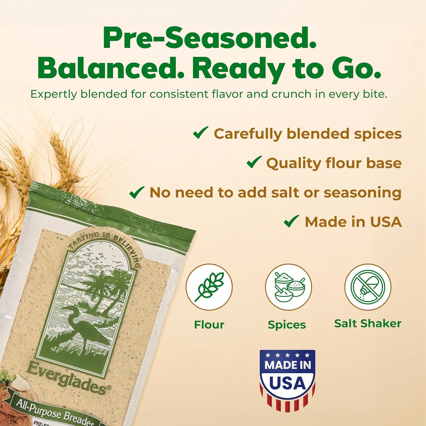 Everglades Pre-Seasoned All Purpose Breading Mix 12 oz – Crispy Coating for Fish, Chicken, Pork Chops, Vegetables, Okra, Fried Green Tomatoes & More – Made in USA