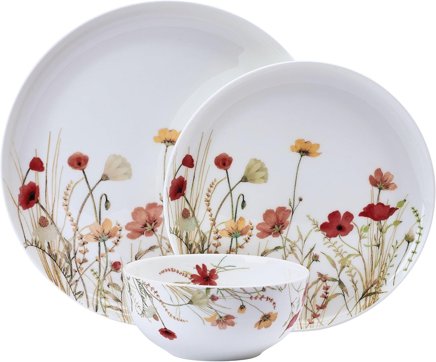 Mikasa Meadow Serenade 12 Piece Floral Bone China Durable Chip Resistant Lightweight Dinnerware Set, Service for 4