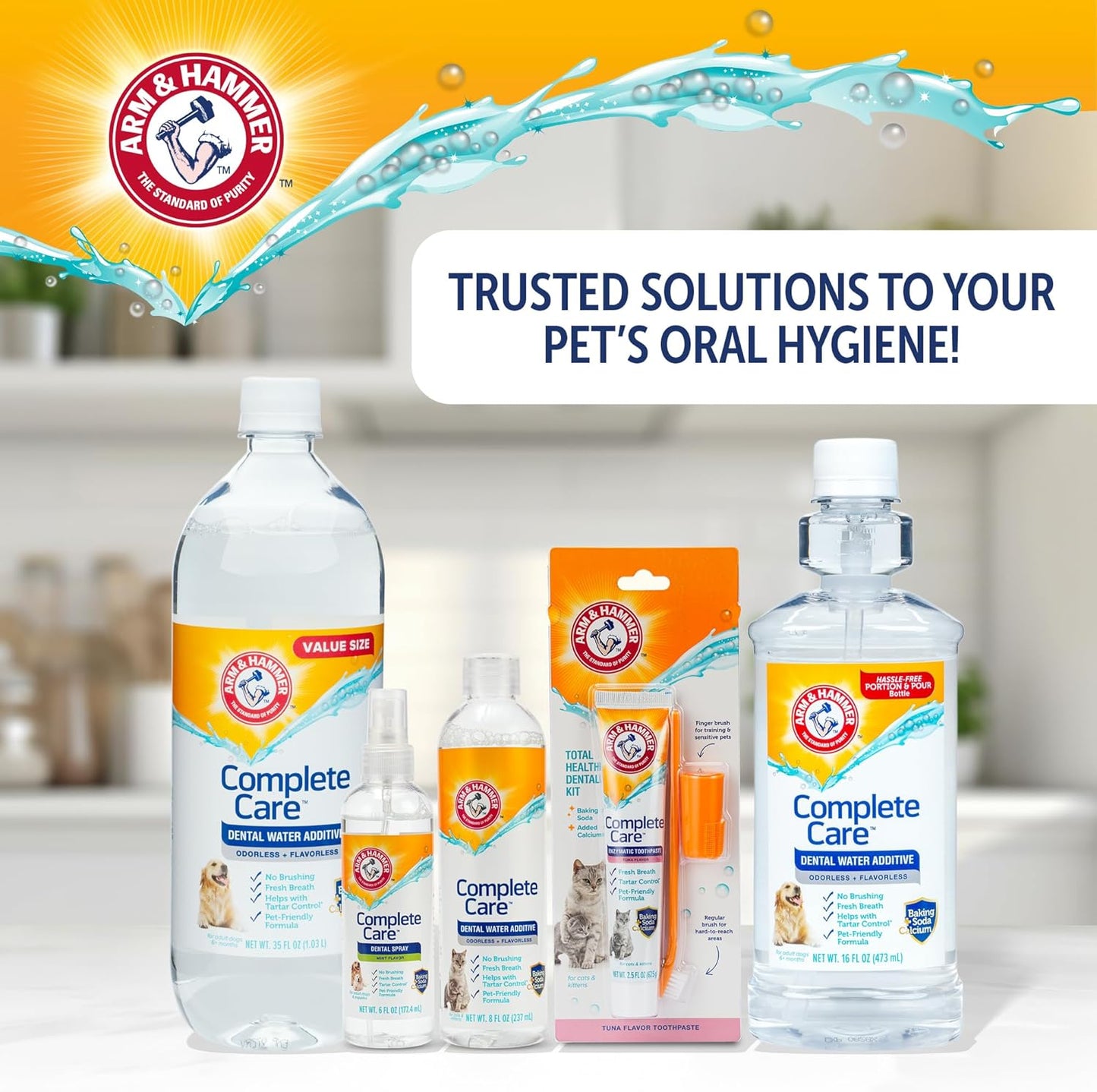 Arm & Hammer Complete Care Dental Water Additive for Cats, Cat Breath Freshener, Cat Mouth Wash or Dental Rinse, Simply Add to Pet Drinking Water for Fresher Breath, Value Size 8 FL OZ - 6 Pack
