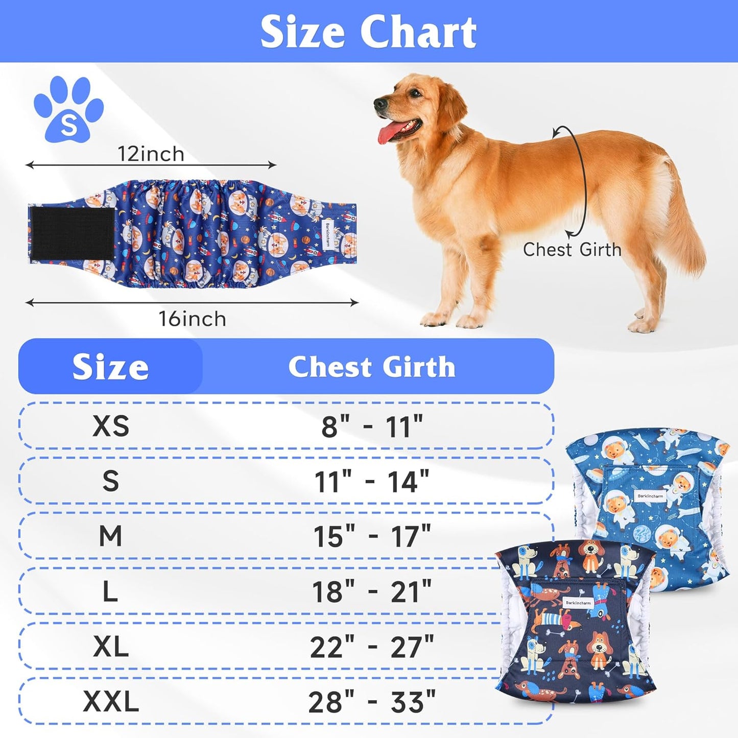 5 Pack Dog Diapers Male, High Absorbing Dog Wraps, Belly Bands for Male Dogs with Incontinence or Frequent Urination, Washable Doggie Diapers S, Space