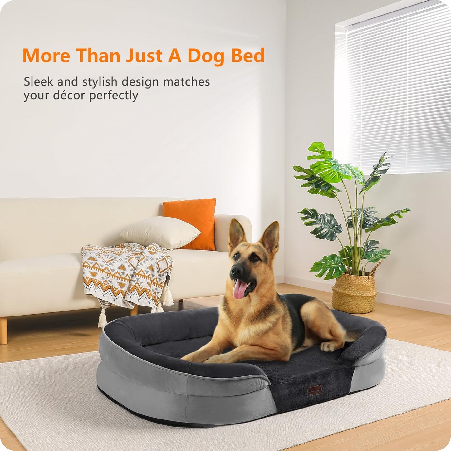 Dwanton Orthopedic Dog Bed for Extra Large Dogs with Gel Memory Foam, Waterproof Dog Sofa, Washable Pet Bed with Four Sided Bolster Cushion, Removable Cover & Non-Slip Bottom, 45", Dark Gray