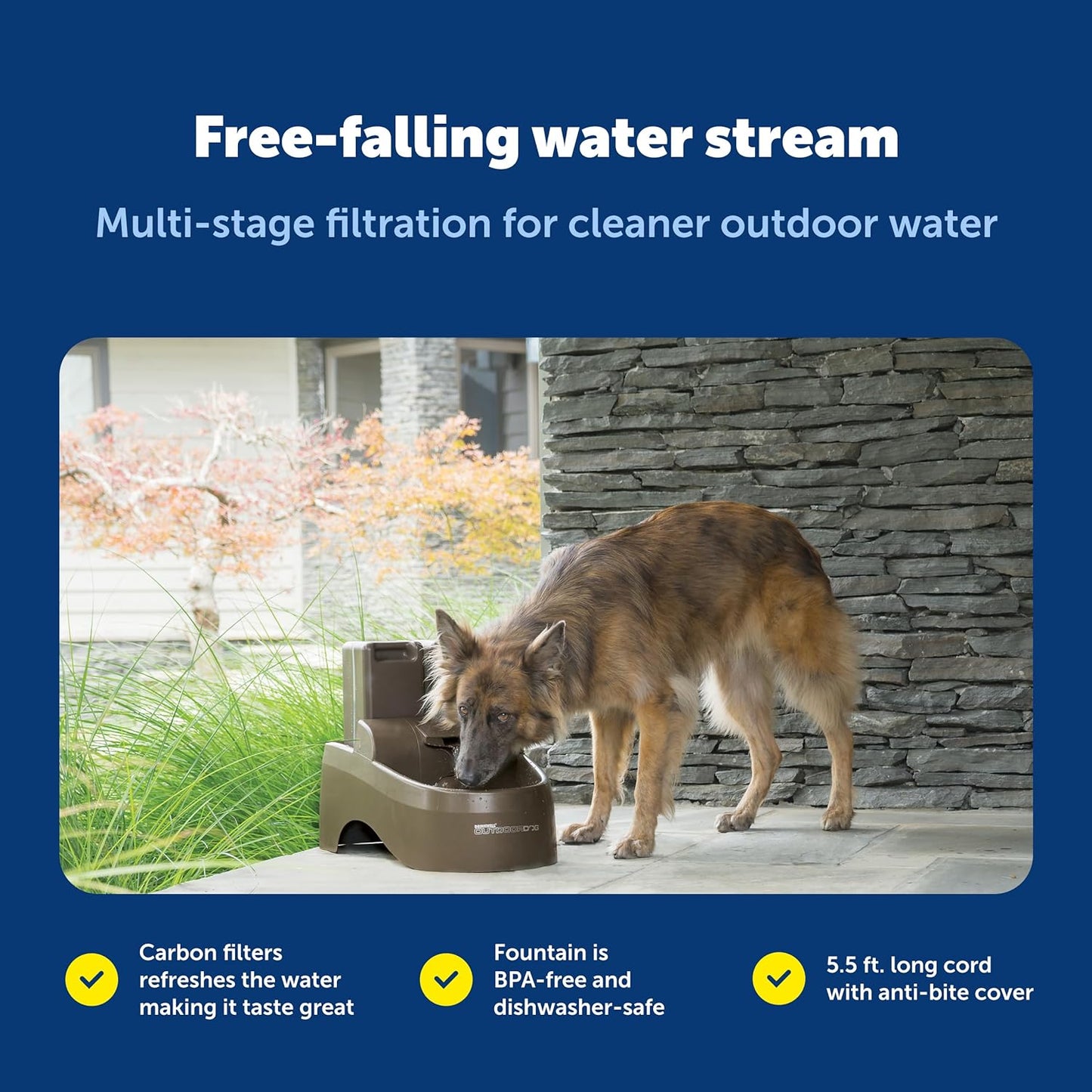 PetSafe Drinkwell Outdoor Dog Fountain - Encourages Drinking - Replaceable Carbon Filter - UV Resistant Plastic - BPA-Free - 450 oz Water Capacity - Indoor/Outdoor Use