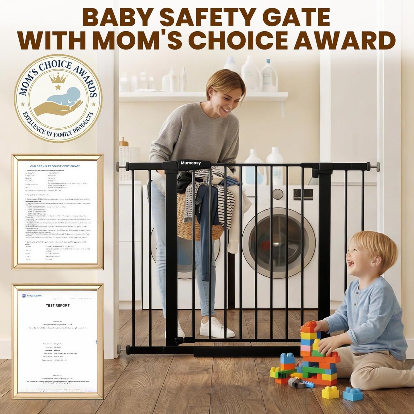 Baby Gate with Door, 26-40" Auto Close Dog Gate Indoor for Stairs Doorways, Easy Install Pressure Mounted Pet Gate, Easy Walk Through Child Safety Gate for The House, Black