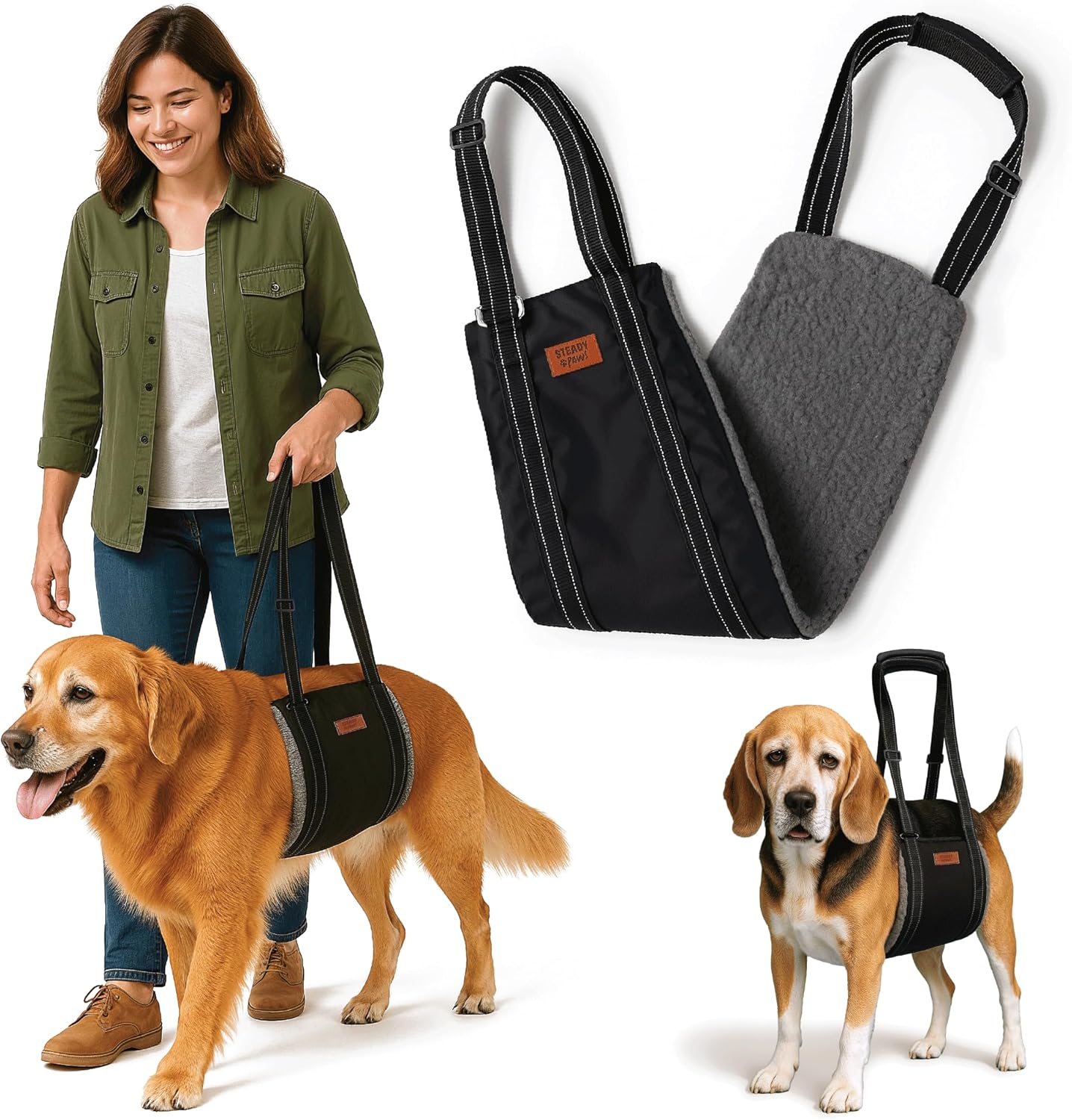 Dog Lifting Harness - Mobility Sling for Weak Back Legs - Rear Support with Soft Fleece Pad, Adjustable Straps & Padded Handle for Recovery & Senior Dogs - Machine Washable (Size S)