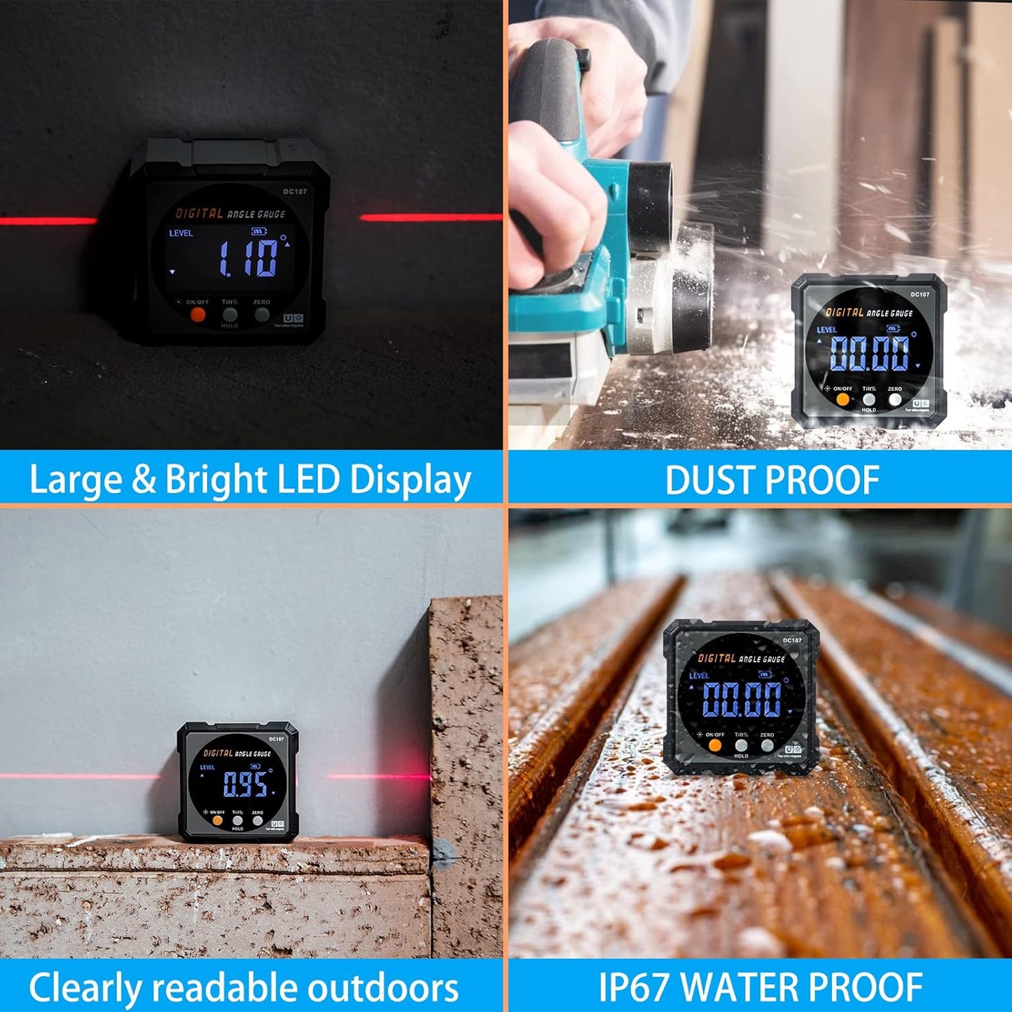 Digital Angle Finder with Electronic Laser - 4-side Strong Magnetic Angle Gauge, Cube Inclinometer with Backlight, Table Saw Miter Protractor, Woodworking Measuring Tool, Level Box for Hanging