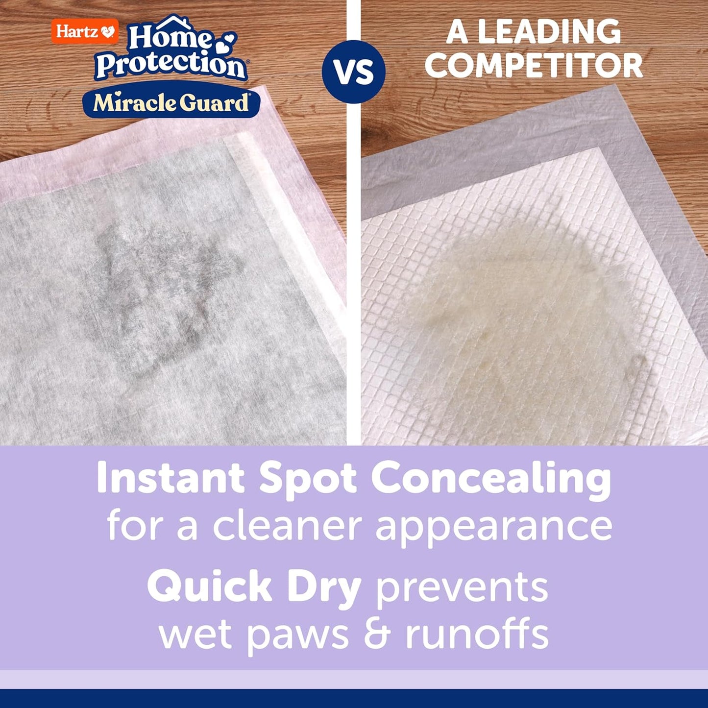 Hartz Miracle Guard Dog and Puppy Dog Pads Max Absorbency 24 Hour Use Odor Eliminating Lavender Scented No Leaks, Regular Size 25 Count