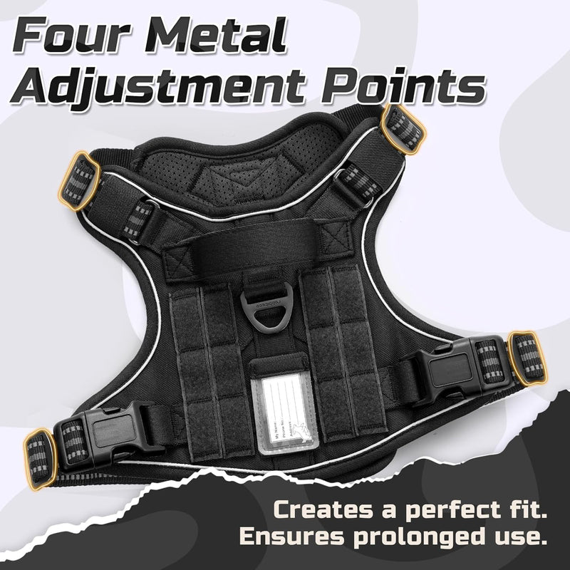 rabbitgoo Tactical Dog Harness for Large Dogs, No Pull Military Service Vest with Handle & Molle, Easy Control for Training Walking, Adjustable Reflective Straps, Black, L