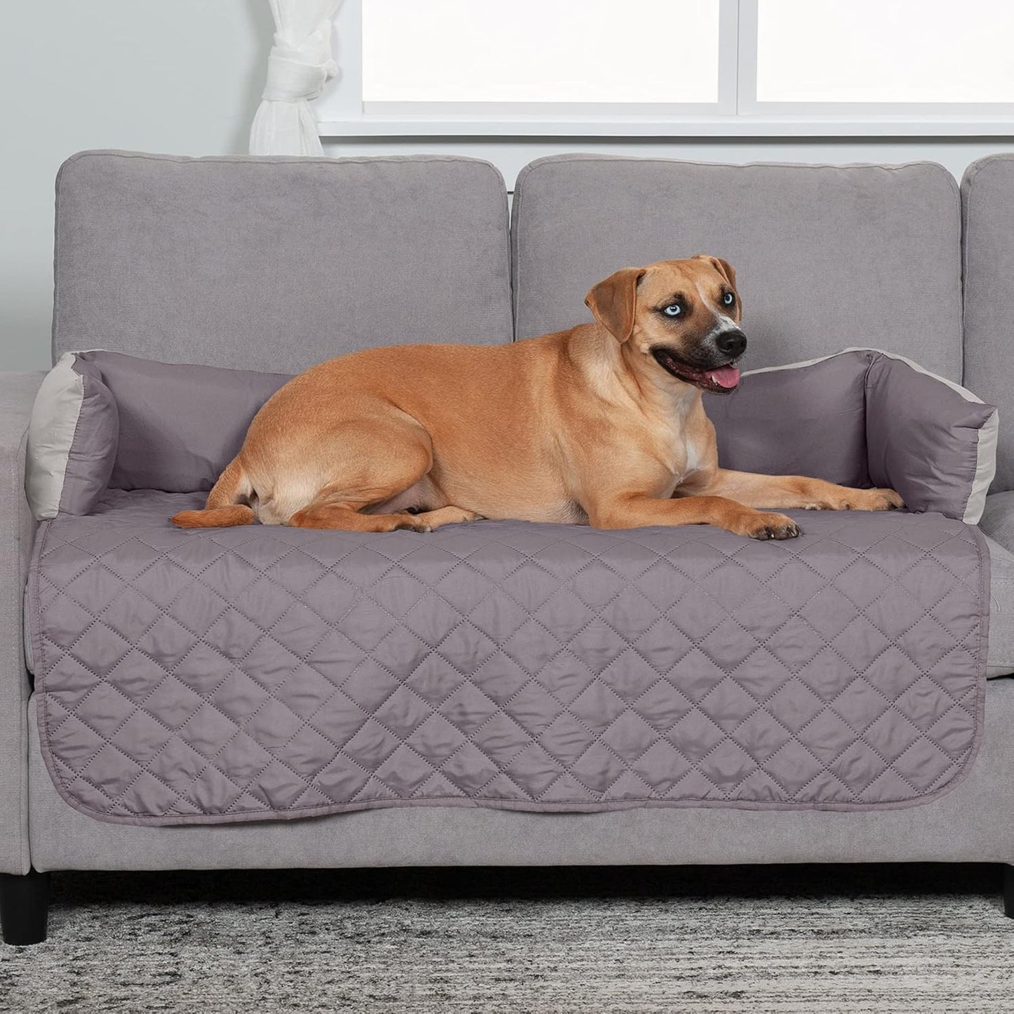 Furhaven Water-Resistant & Reversible 42" Wide Seat Cover Protector for Dogs & Cats, Perfect for Couches, Beds, & Car Seats - Sofa Buddy Bolster Seating Protector - Gray/Mist, Large