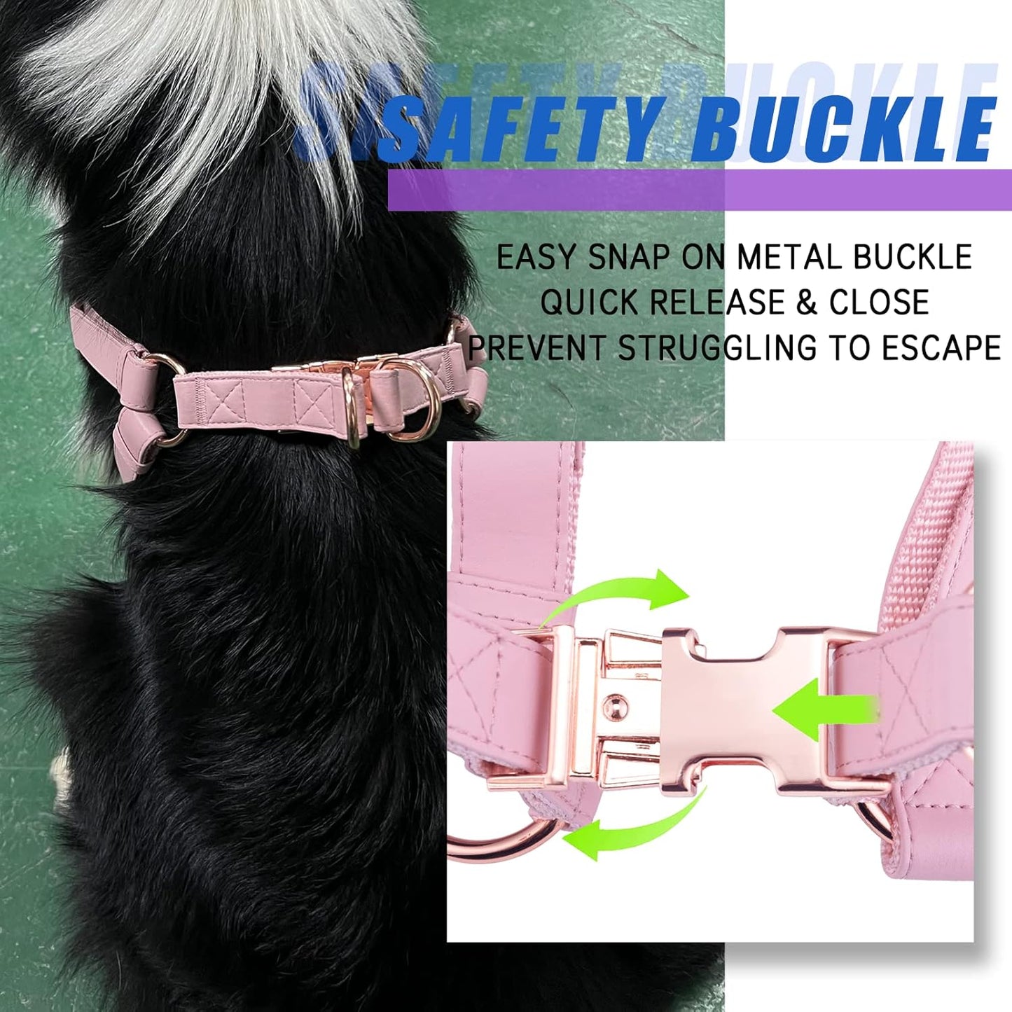 Soft Leather No Pull Dog Harness - Adjustable Step in Dog Harness with Rose Gold Heavy Duty Metal Buckle, Freedom Nylon Dog Halter Vests for Small Medium Large Dogs Easy Walking Training (Pink,L)