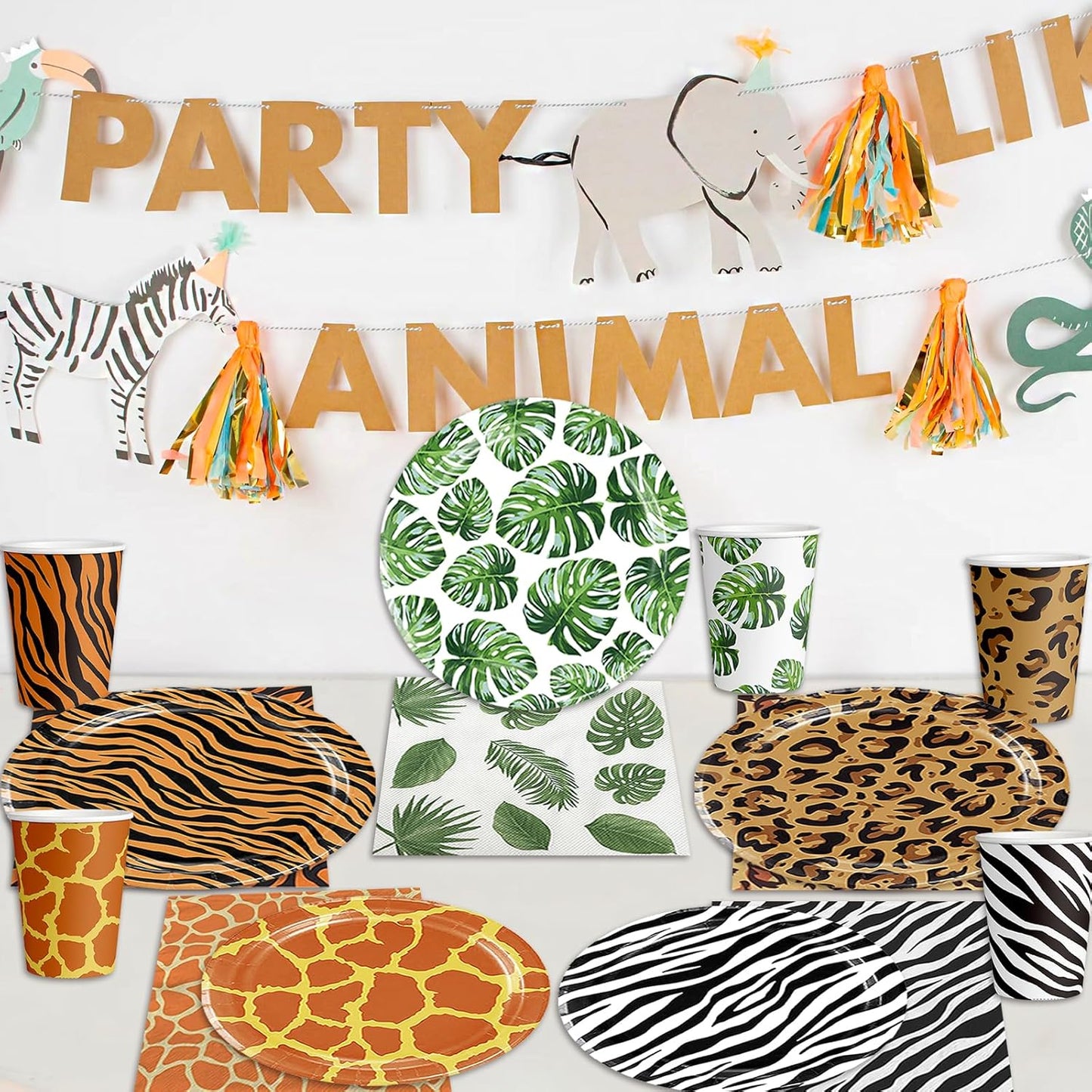 150 Pcs Jungle Animals Party Supplies - Plates, Napkins, Cups for Safari Party Favors (Serve 50)