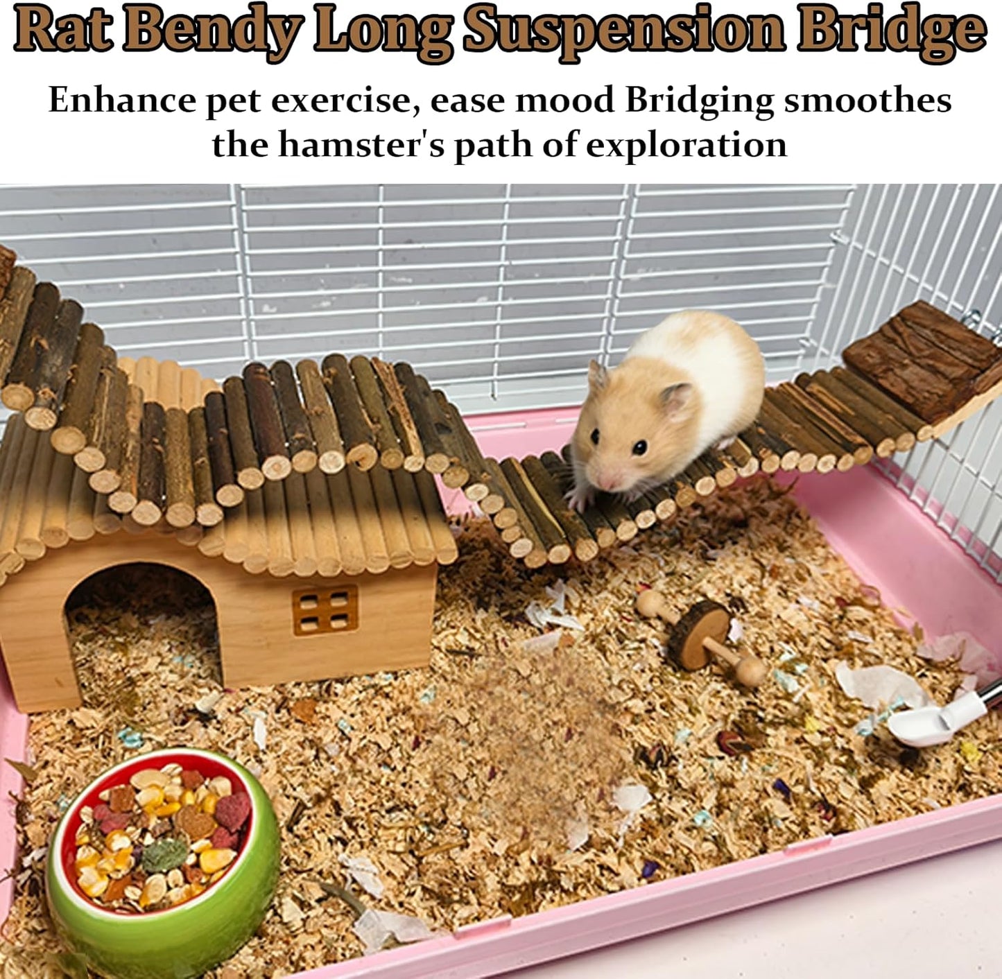 Hamiledyi Hamster Suspension Bridge Rat Long Bendy Bridge Wooden Climbing Ladder Cage Accessories for Syrian Hamster Gerbil Mouse Rat(21.6x2.7 inch(L*W))