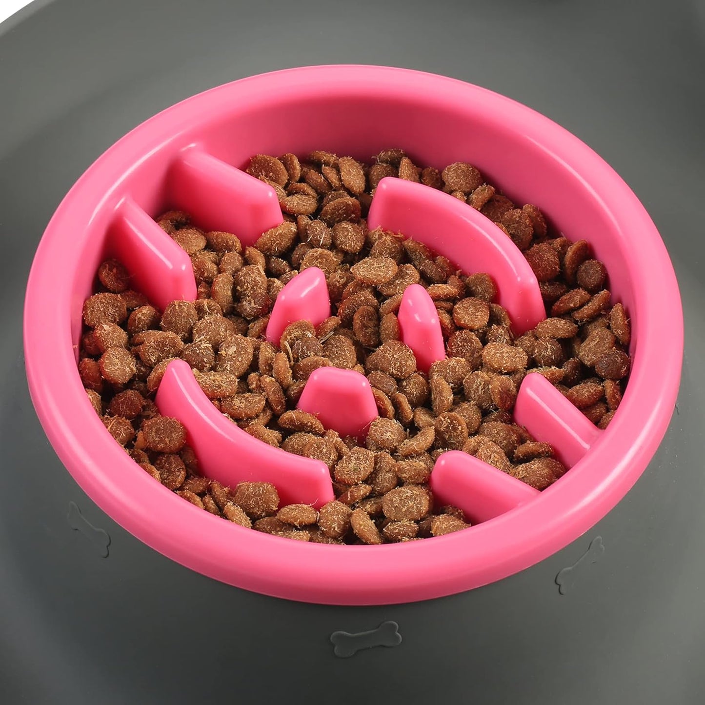 100% Waterproof BPA Free Pet Dog Bowls2 Stainless Steel（53oz+27oz） with 1.35“ Raised Edge Silicone Mat + Slow Feed Dog Water and Food Bowls for Feeding Small Large Dogs Cats Puppies (Gray)