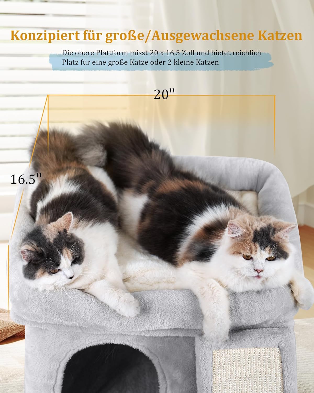 Cat Tree Tower for Large Cat, Cat Bed House with Large Perch for Adult Cats, 20 * 16.5 Inch Big Platform for Indoor with Super Cozy Mat, Large Condo with Scratching Post, Light Gray