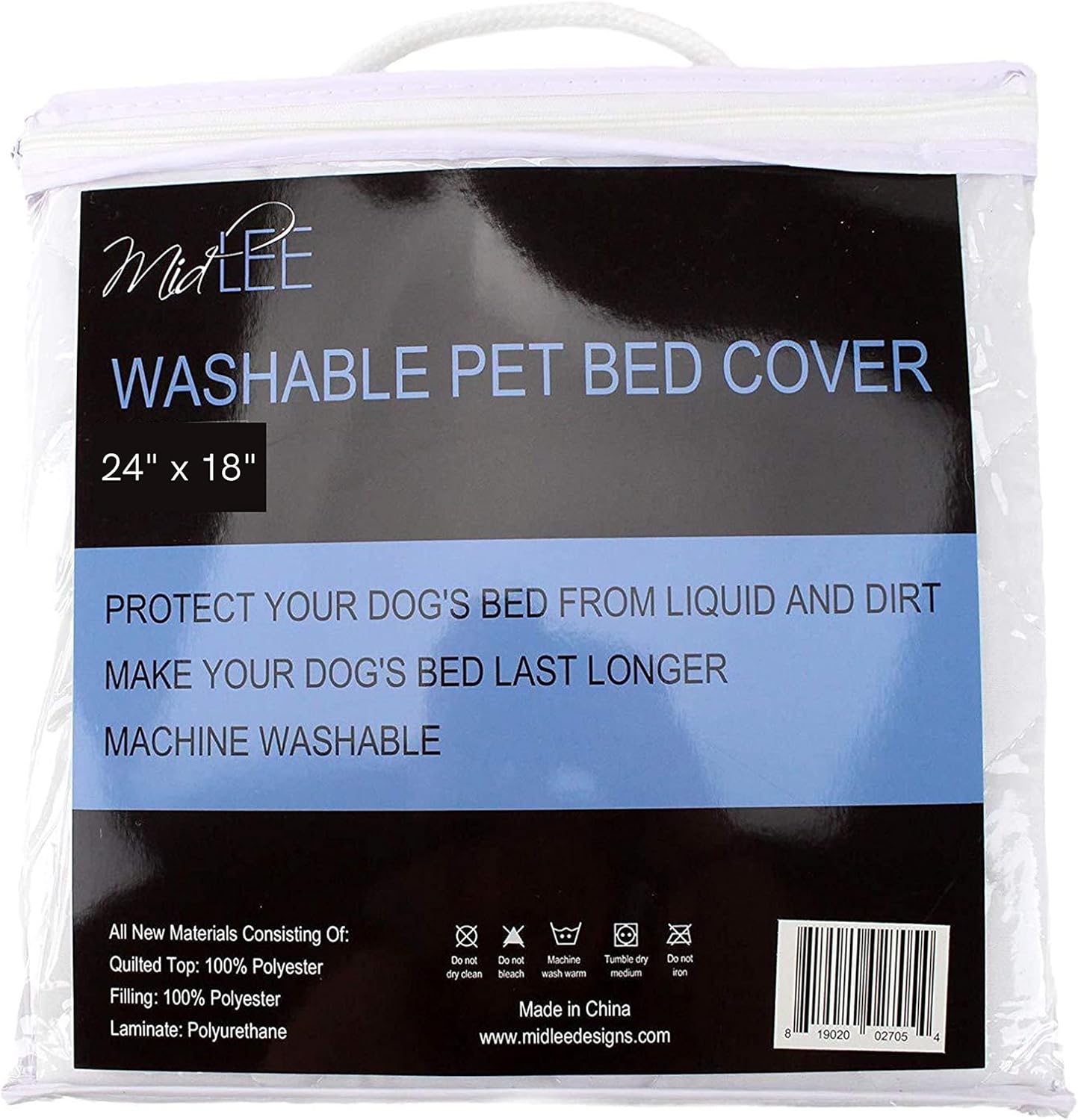 Midlee Quilted Waterproof Dog Bed Cover - Mattress Protector (24" x 18")