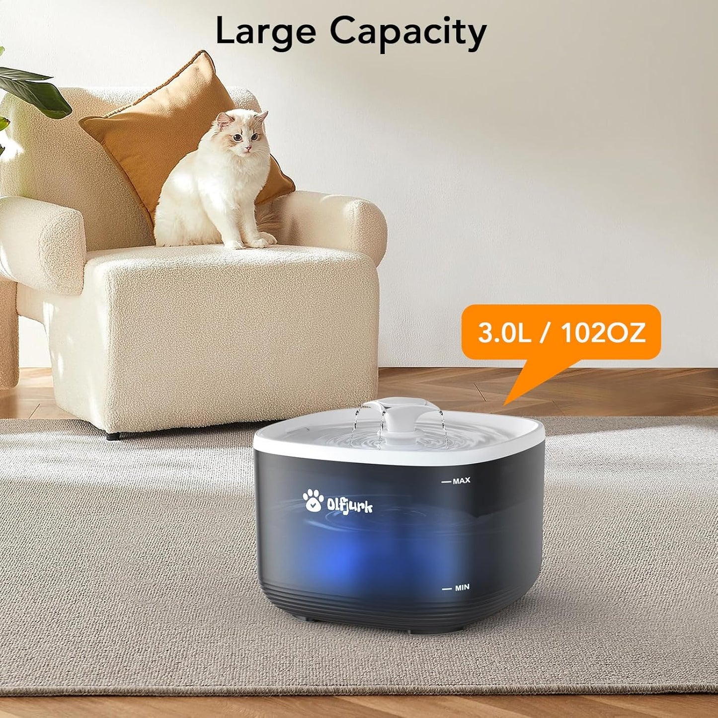 101.4oz/3L Automatic Pet Fountain Cat Water Fountain Dog Water Dispenser with Replacement Filters for Cats, Dogs, Multiple Pets