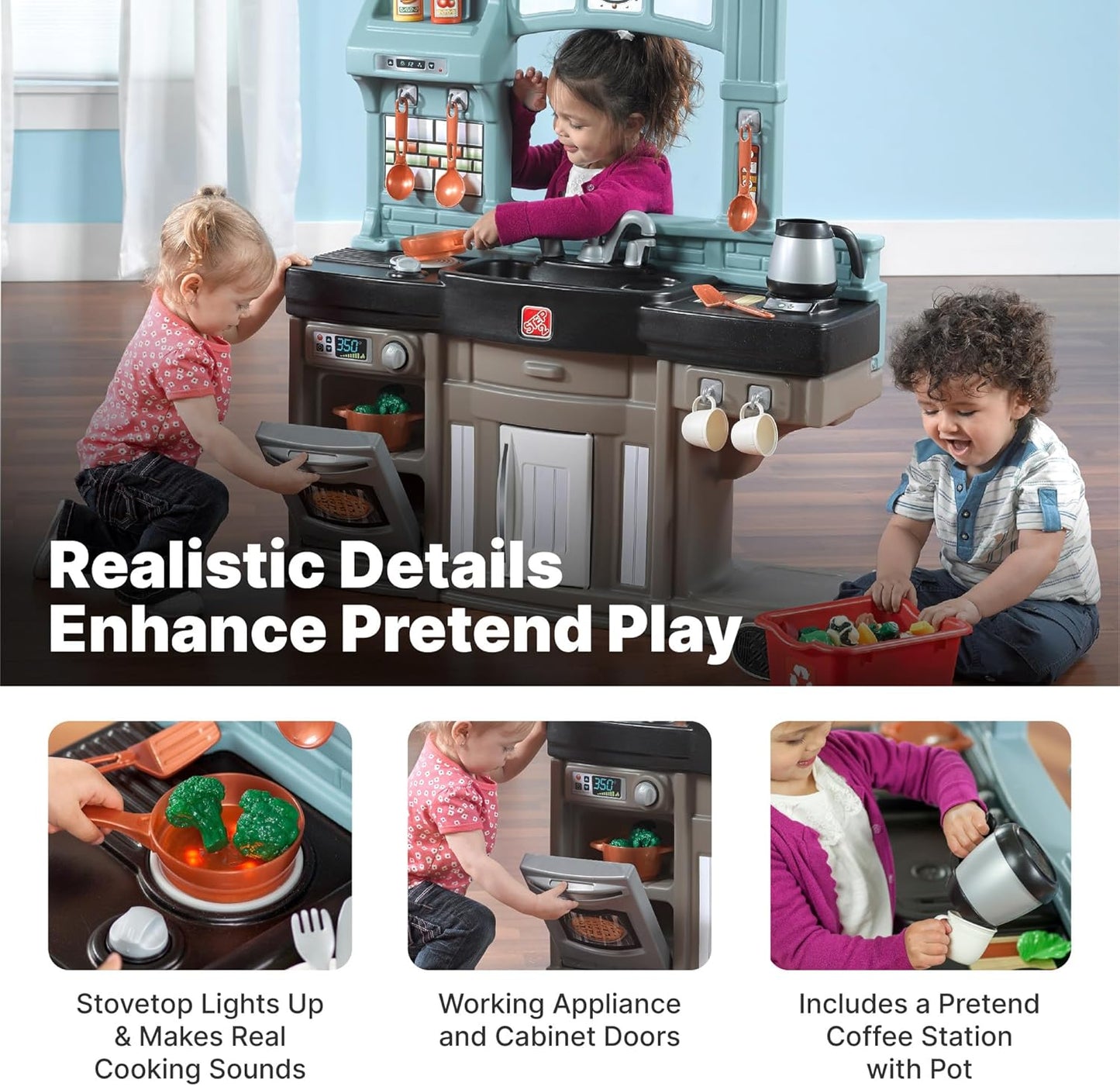 Step2 Best Chefs Kids Kitchen Playset, Indoor/Outdoor Kitchenette, Interactive Play with Lights and Sounds, Made of Durable Plastic, Includes 25 Piece Toy Accessories, For Toddlers 2+ Years Old