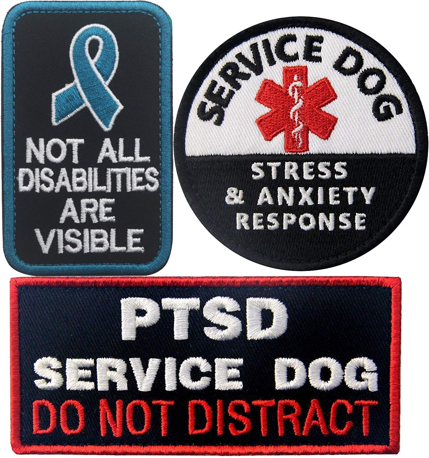 Service Dog PTSD Do Not Distract, Not All Disabilities are Visible, Stress Stress Anxiety Response Vests/Harnesses Emblem Embroidered Fastener Hook Loop Backing Patches