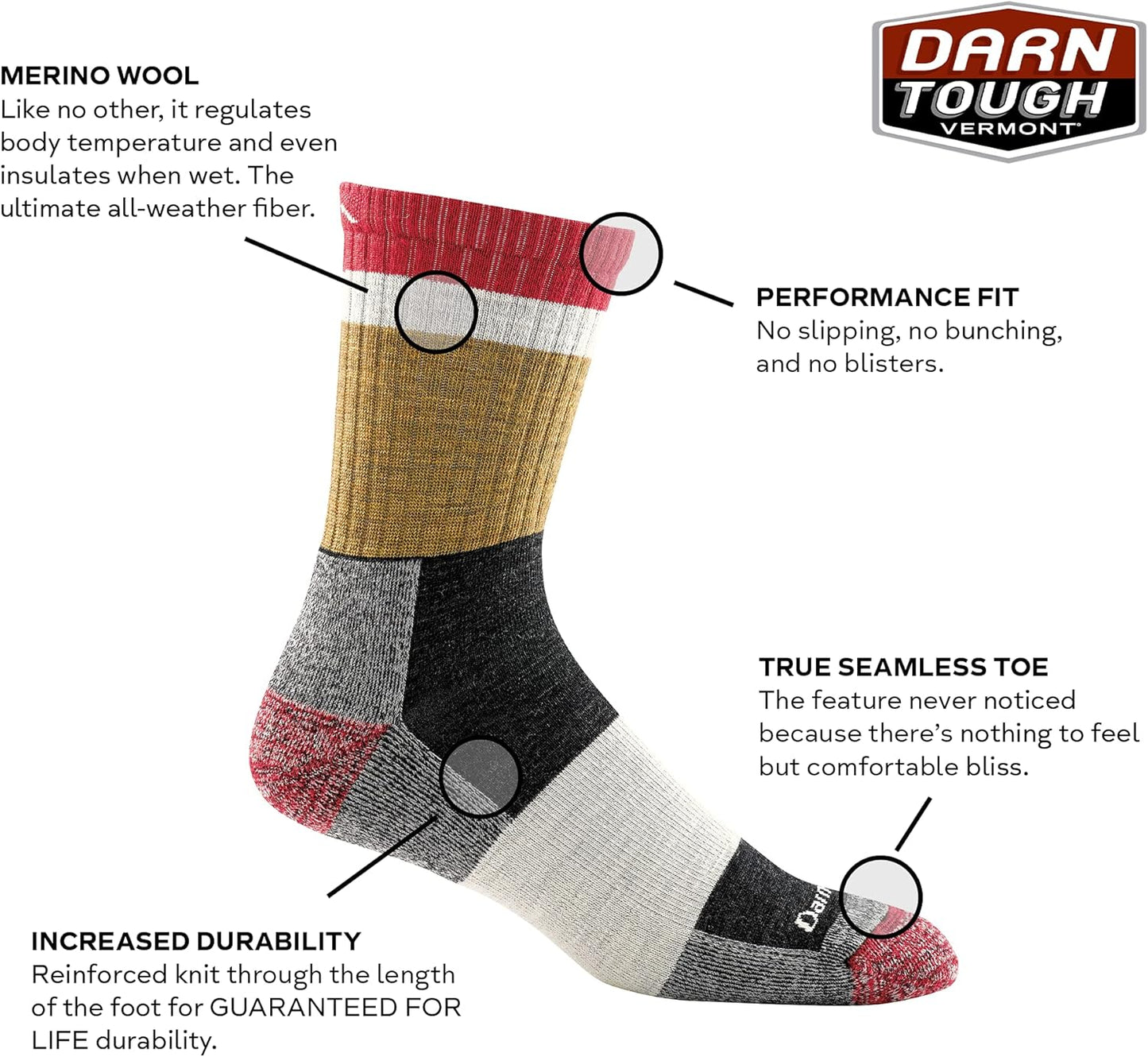 Darn Tough Men's Heady Stripe Micro Crew Light Cushion Sock (Style 1924) -