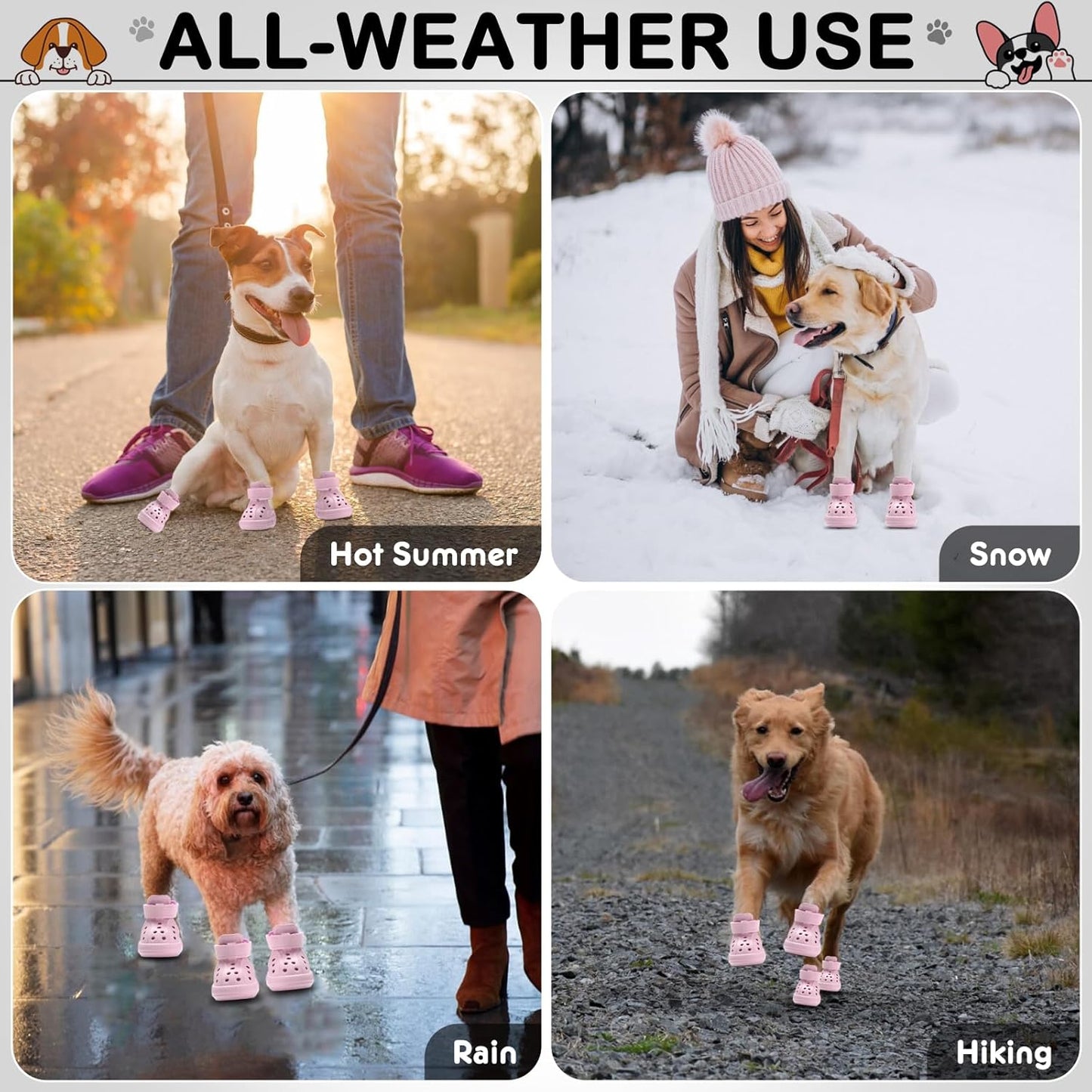 Dog Shoes for Hot Pavement,Non-Slip Waterproof Breathable Easy to Clean Put On and Take Off Dog Boots,Paw Protector for Hot Summer Roads Winter Snow (Pink, Size 8:(3.15"x2.56")(L*W))