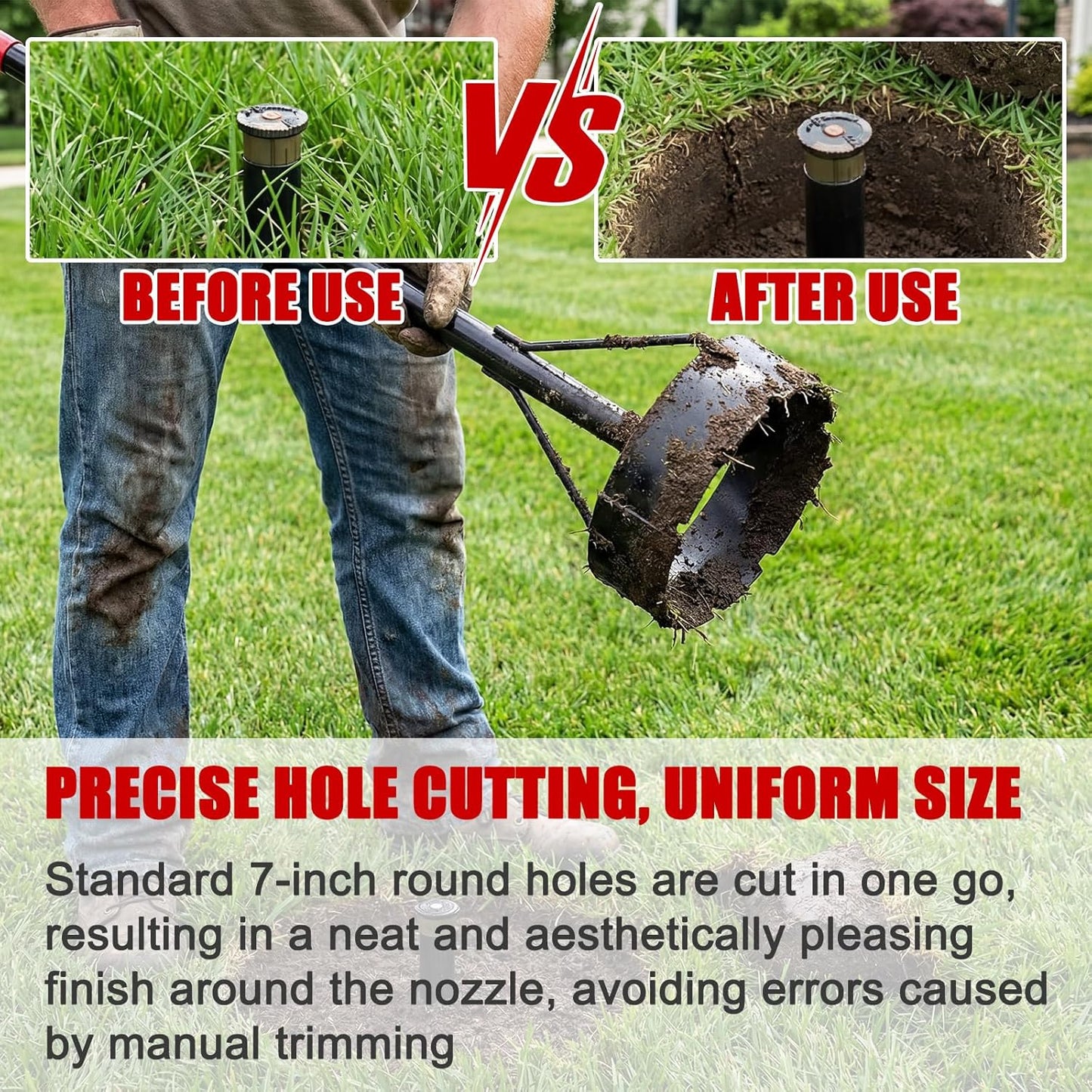 Sprinkler Donut Cutter 7 Inch Grass Trimmer Sod Cutter for Sprinkler Heads Steel Vinyl Coated Handle Efficient Lawn Care Tool for Precise Grass Cutting Around Sprinklers