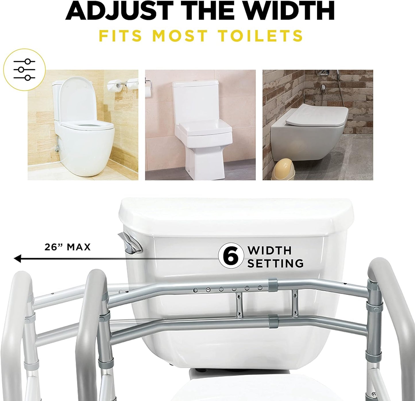 Medical king Toilet Safety Rail - Adjustable Detachable Toilet Safety Frame with Handles Heavy-Duty Toilet Safety Rails Stand Alone - Toilet Safety Rails for Elderly, Handicapped - Fits Most Toilets