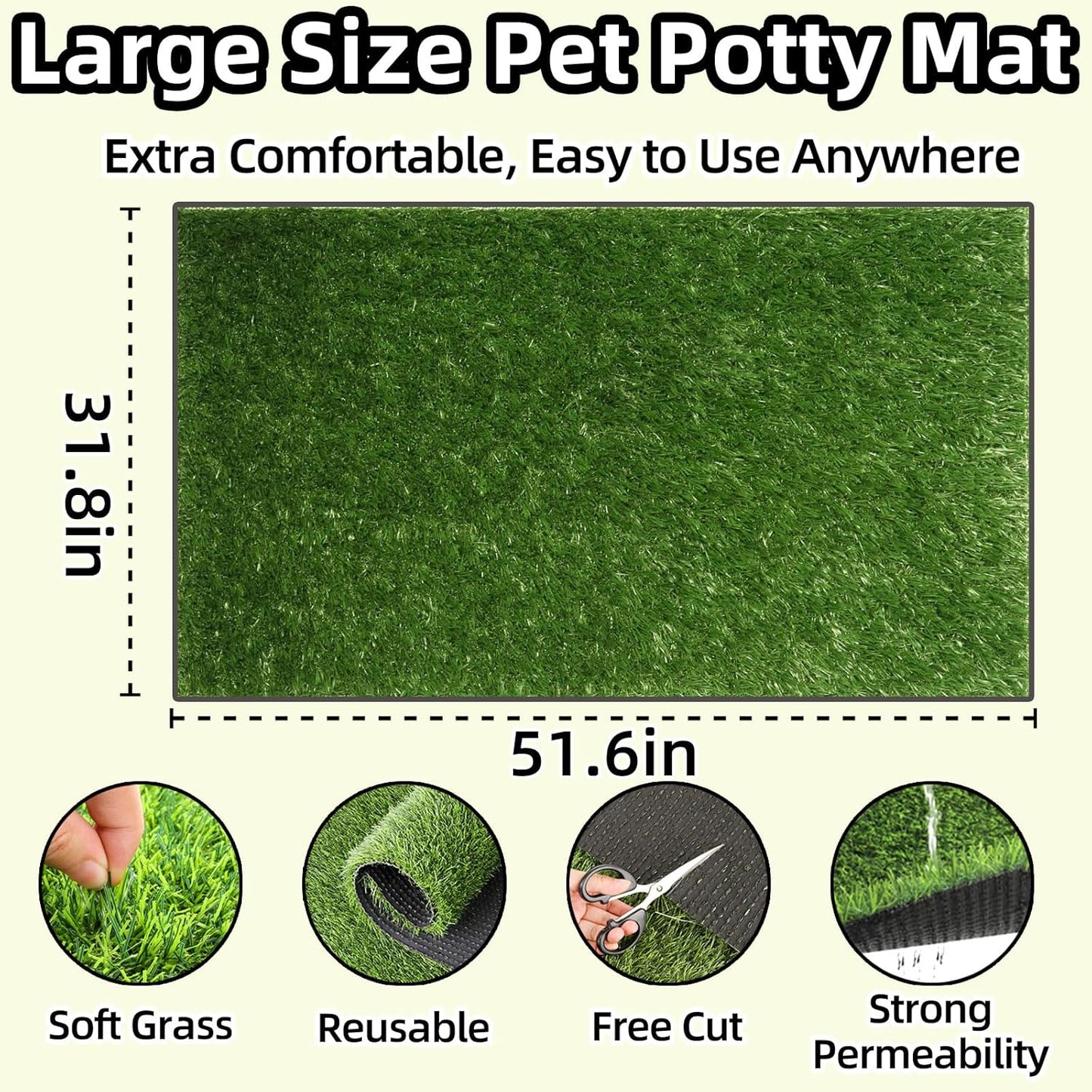 51.1x31.8In Dog Grass Pad, Professional Artificial Grass Pee, Large Fake Grass Potty Training Mat with Drainage Holes, Easy Clean Dog Potty Turf for Indoor Outdoor Balcony Patio