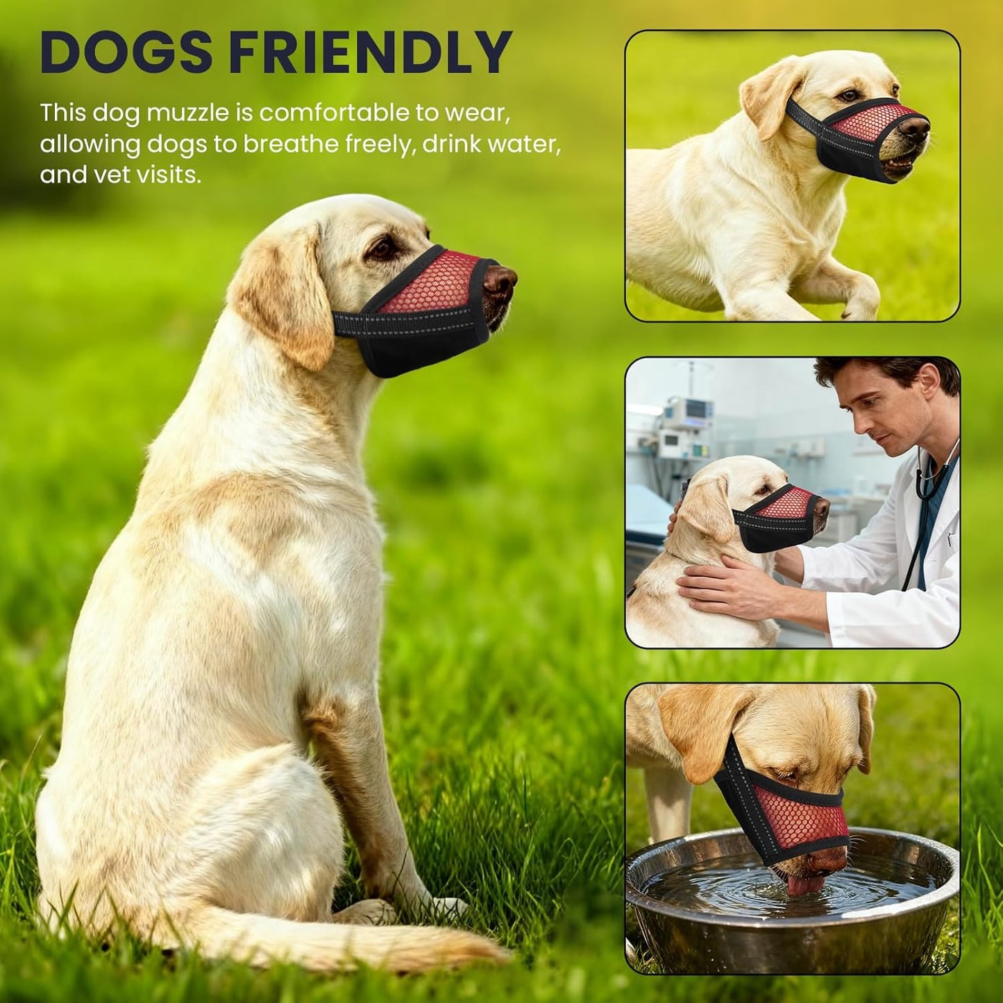 2 Pack Dog Muzzle,Mesh Soft Muzzle for Small Medium Large Sized Dog, Anti Barking Biting, Breathable Adjustable Drinkable，Mouth Cover for Grooming Training（Red, L