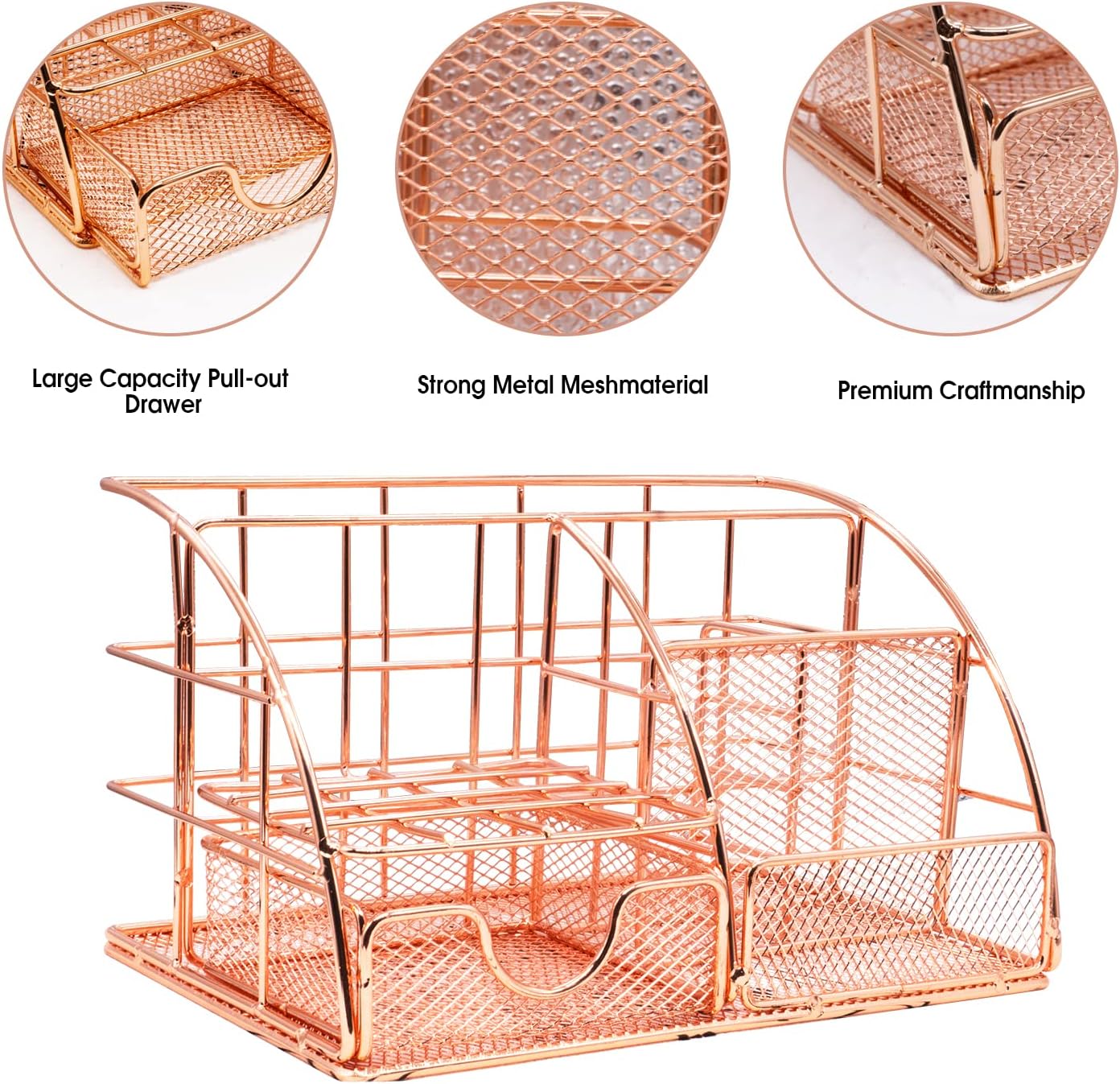 Rose Gold Desk Organizers and Accessories Office Supplies Set Stapler, Pen Holder, Phone Holder, Scissors, Pen, Ruler, 30 Paper Clips, 22 Binder Clip, 20 Tacks and 1000pcs Staples