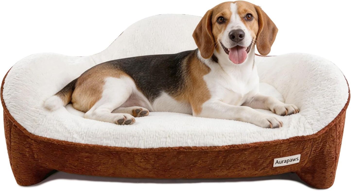 Orthopedic Dog Bed Medium Size Dogs - One-Piece Molded Support Foam™ Comfort Never Sag Dog Couch with 3 Washable Removable Covers & Bone Toy, Waterproof Liner, Nonslip Base, Brick Red, 36"