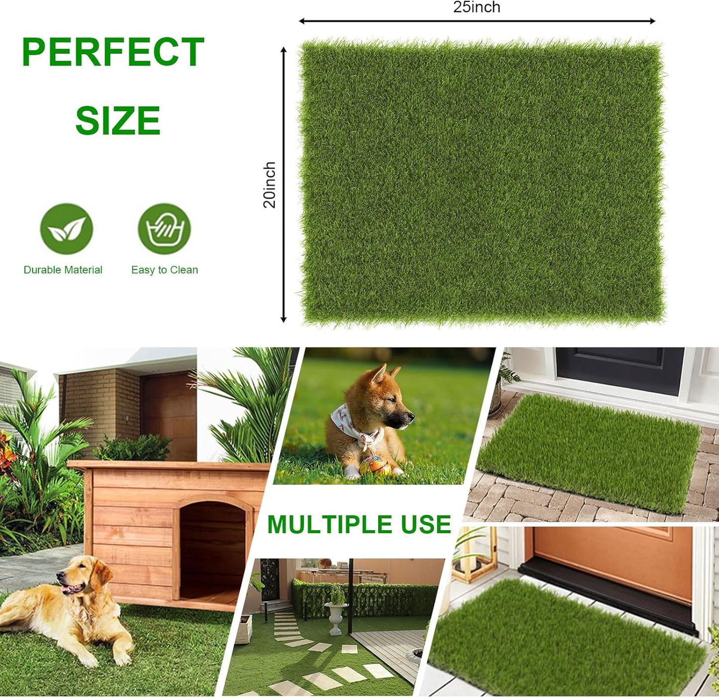 SHACOS Artificial Grass Pad for Dogs 20x25 inches Dog Pee Grass Potty Training Pads for Puppies Replacement Turf Reusable Dog Training Mat with Drainage Holes Outdoor Rug Patio Lawn Decoration