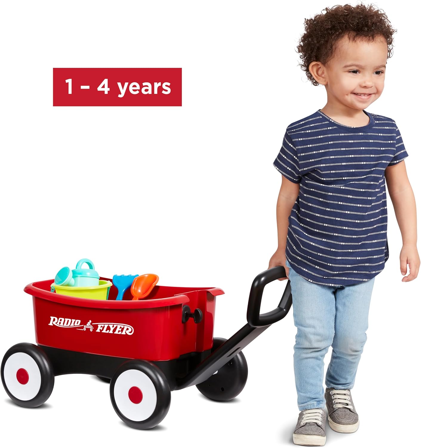 Radio Flyer Push & Pull Walker Wagon with Garden Tools, Red, for Kids 1-4 Years Old, Locking Handle for Stability, Baby Push Walker Converts to Pull Wagon, for Indoor & Outdoor Play