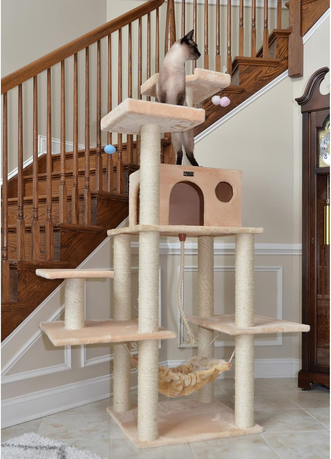 Armarkat A7202 72-Inch Real Wood Cat Tree, Beige,53 inches L X22 inches W X 72 inches H