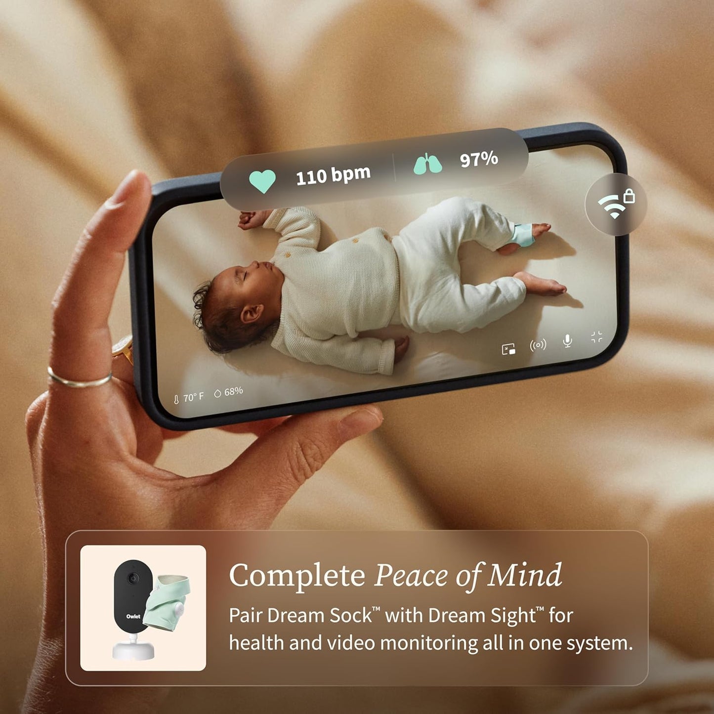 Owlet Dream Sock® - FDA-Cleared Smart Baby Monitor - Track Live Pulse (Heart) Rate, Oxygen in Infants - Receive Notifications - Mint